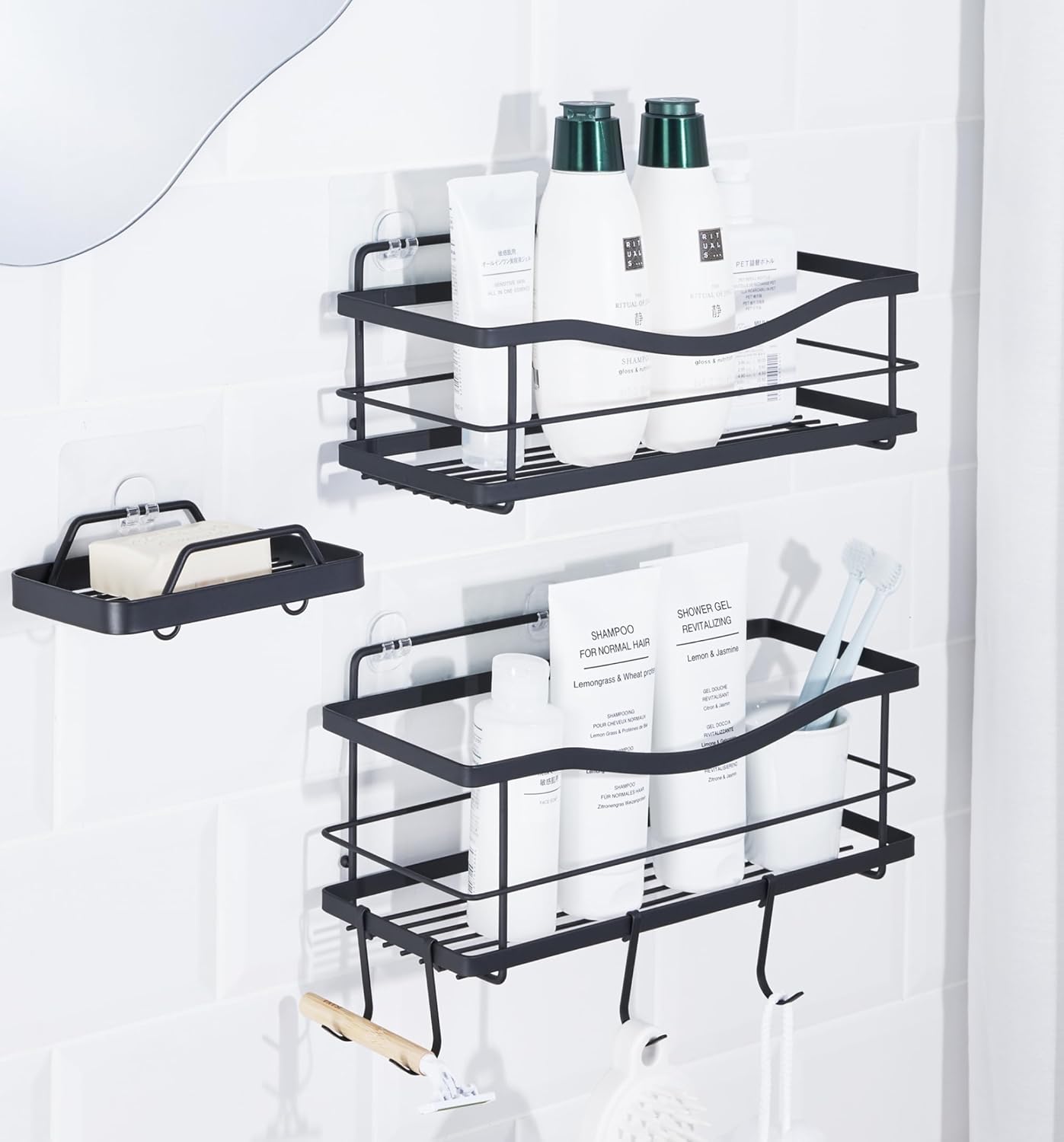 Rustproof Shower Caddy Set with Hooks for Easy Bathroom Storage