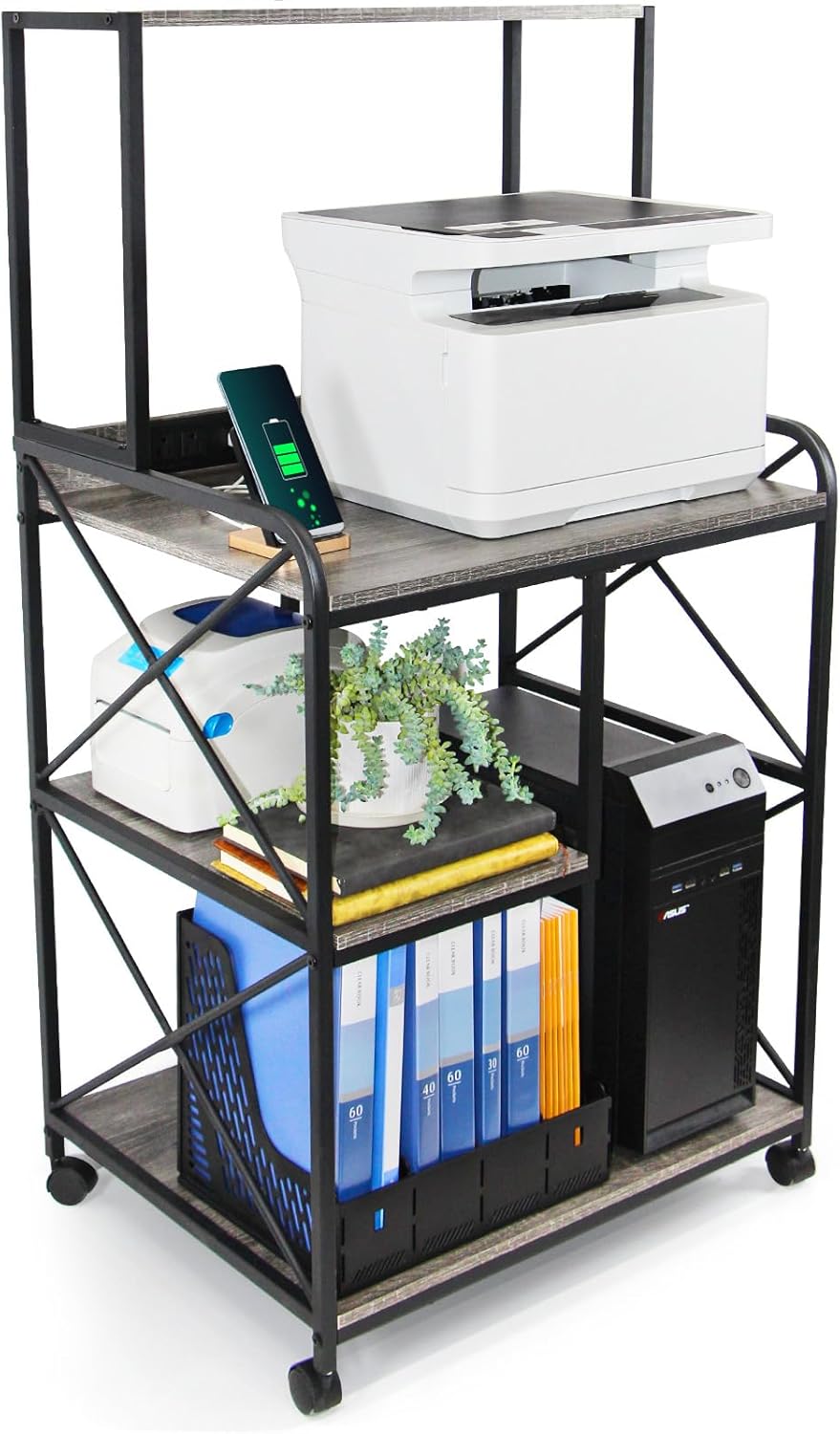 Spacious 4 Tier Printer Stand with Wheels for Home Office Use