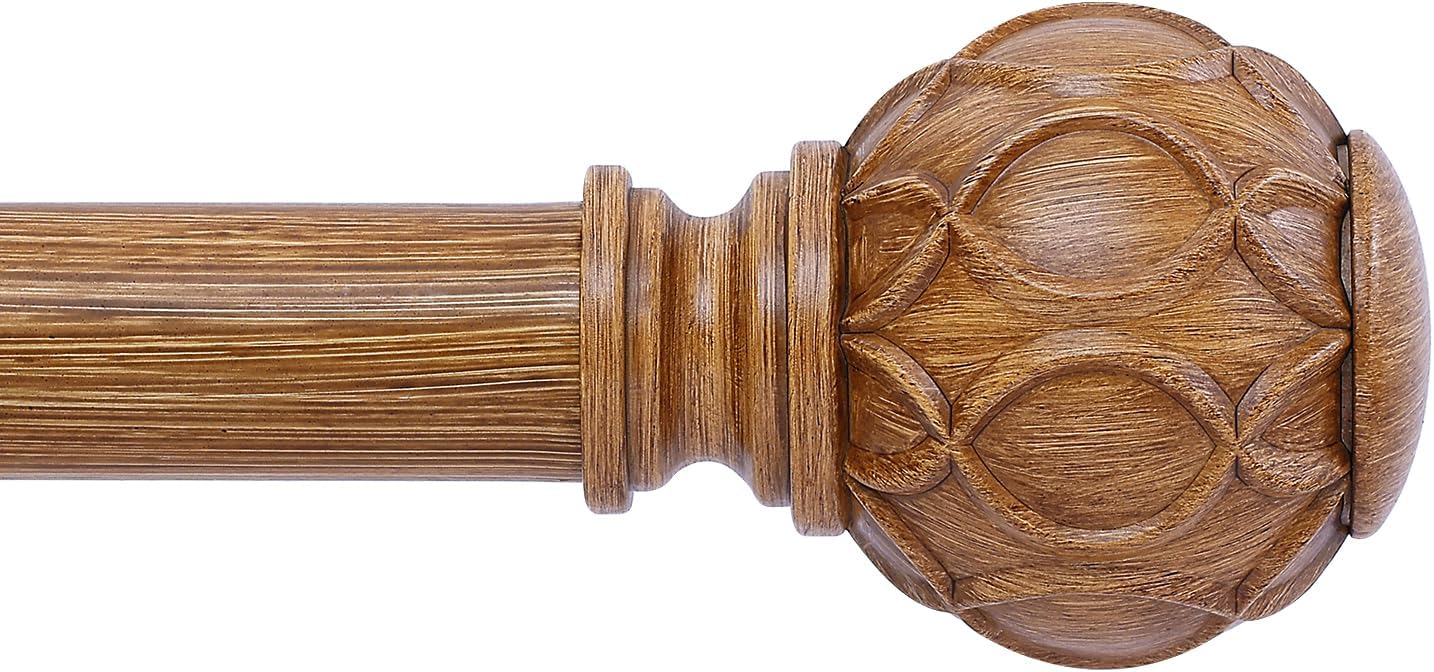 HTZON Adjustable Wood Curtain Rods | Rustic Farmhouse Decor | 36-88 | Brown Wood Grain