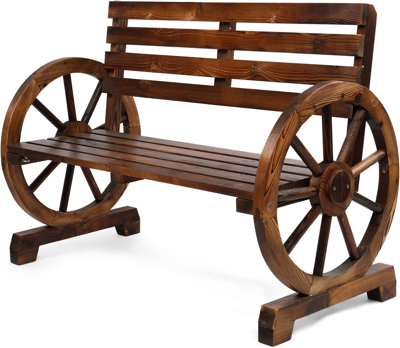 VINGLI 41 Inch Rustic Wooden Wheel Outdoor Bench for Patios