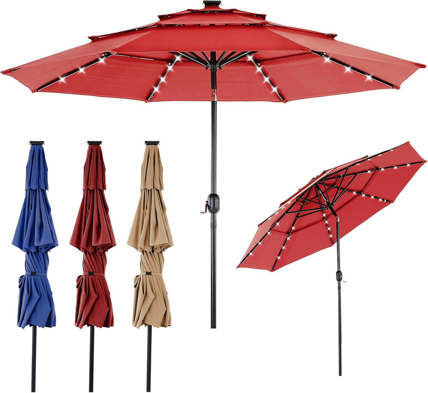 10ft 3-Tier Solar Patio Umbrella with 32 LED Lights for Shade