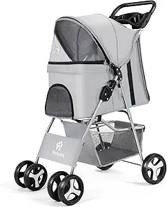 Dog Stroller for Small Dogs Cats with Storage Basket & Cup Holder
