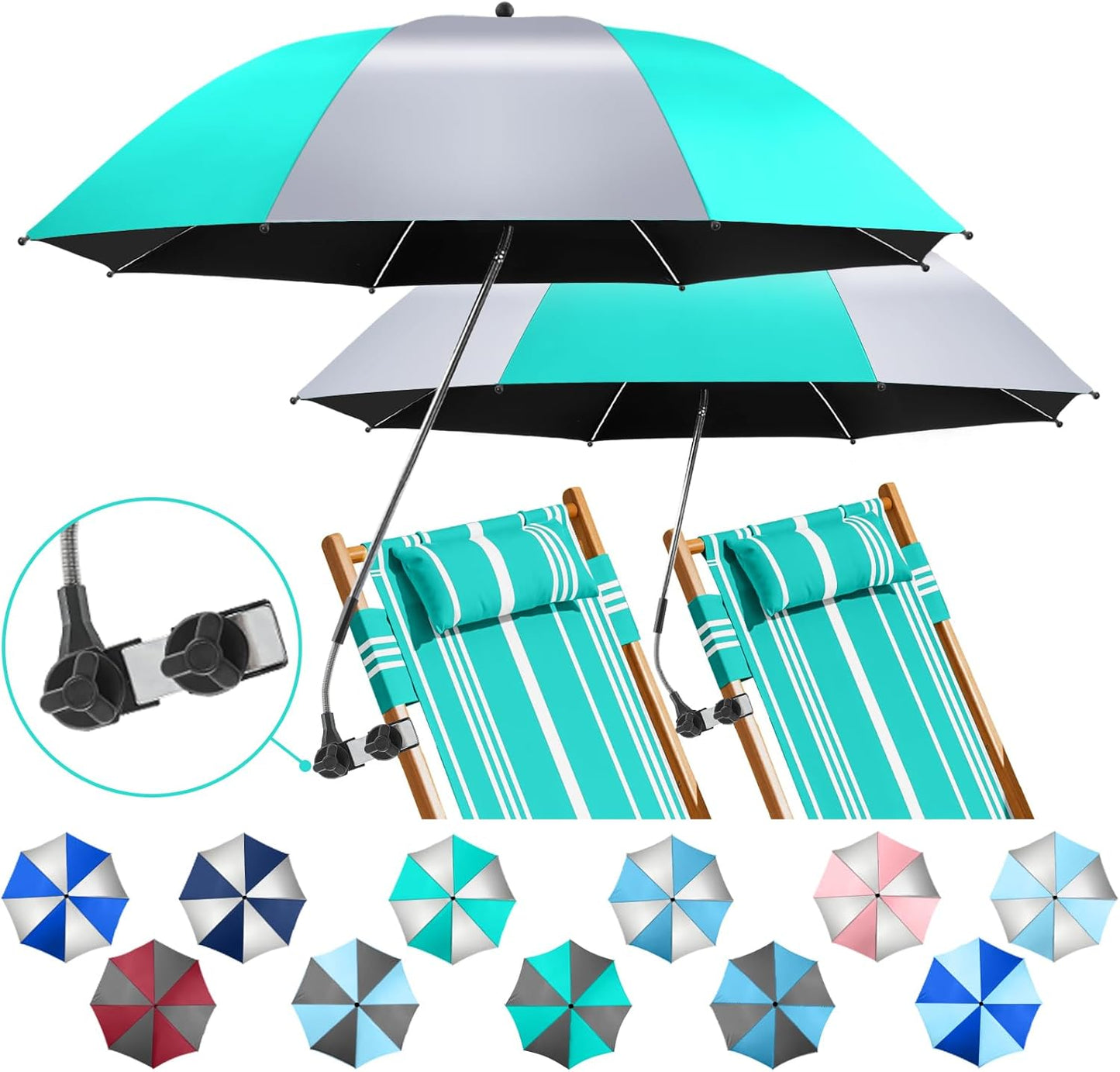 2 Pack Beach Umbrella with 360 Clamp for Ultimate Sun Protection