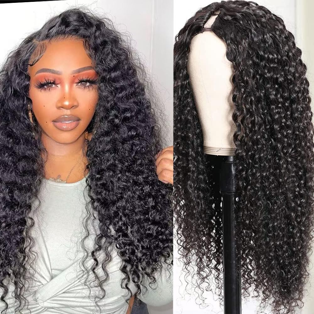 Ainmeys Curly V Part Wigs for Black Women - No Leave Out Style