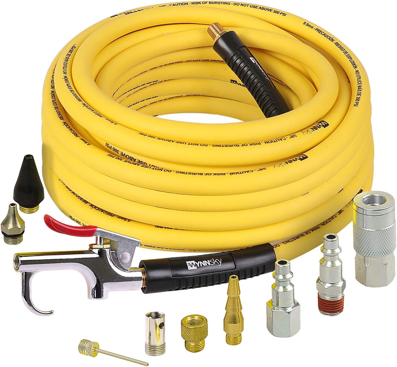 WYNNsky Air Compressor Kit - 50ft Hybrid Hose, Brass Connections, Industrial Fittings