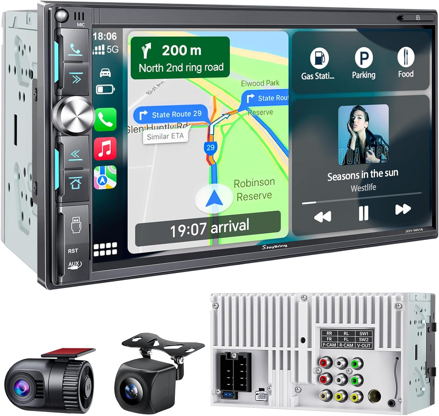 QLED Double Din Car Stereo with Dash Cam & Backup Camera Features