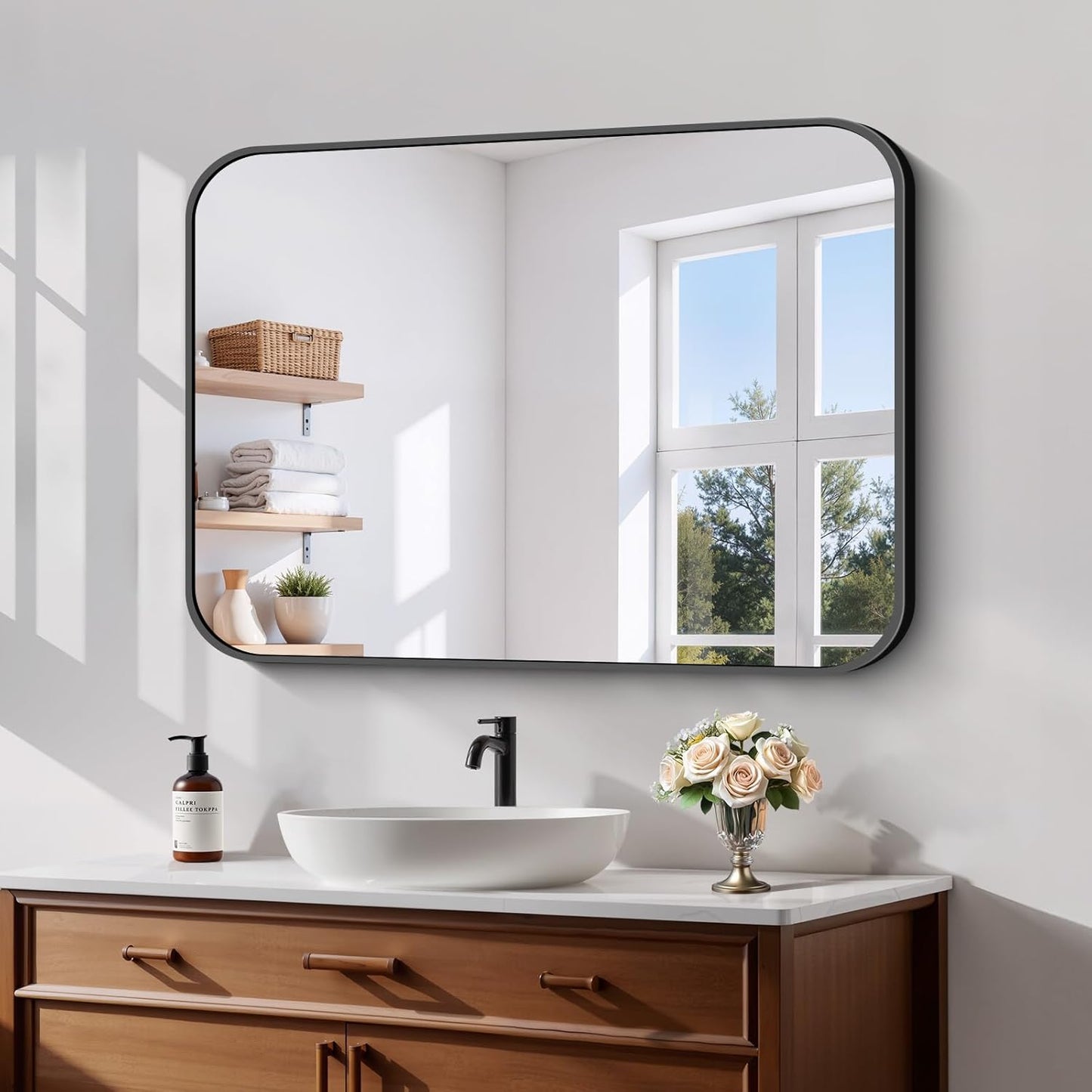 Koonmi Black Framed Bathroom Mirror - 24x36 Inch Shatterproof