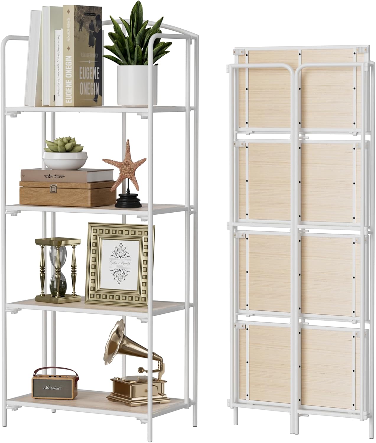 Crofys No Assembly Folding Bookshelf for Living Room Storage