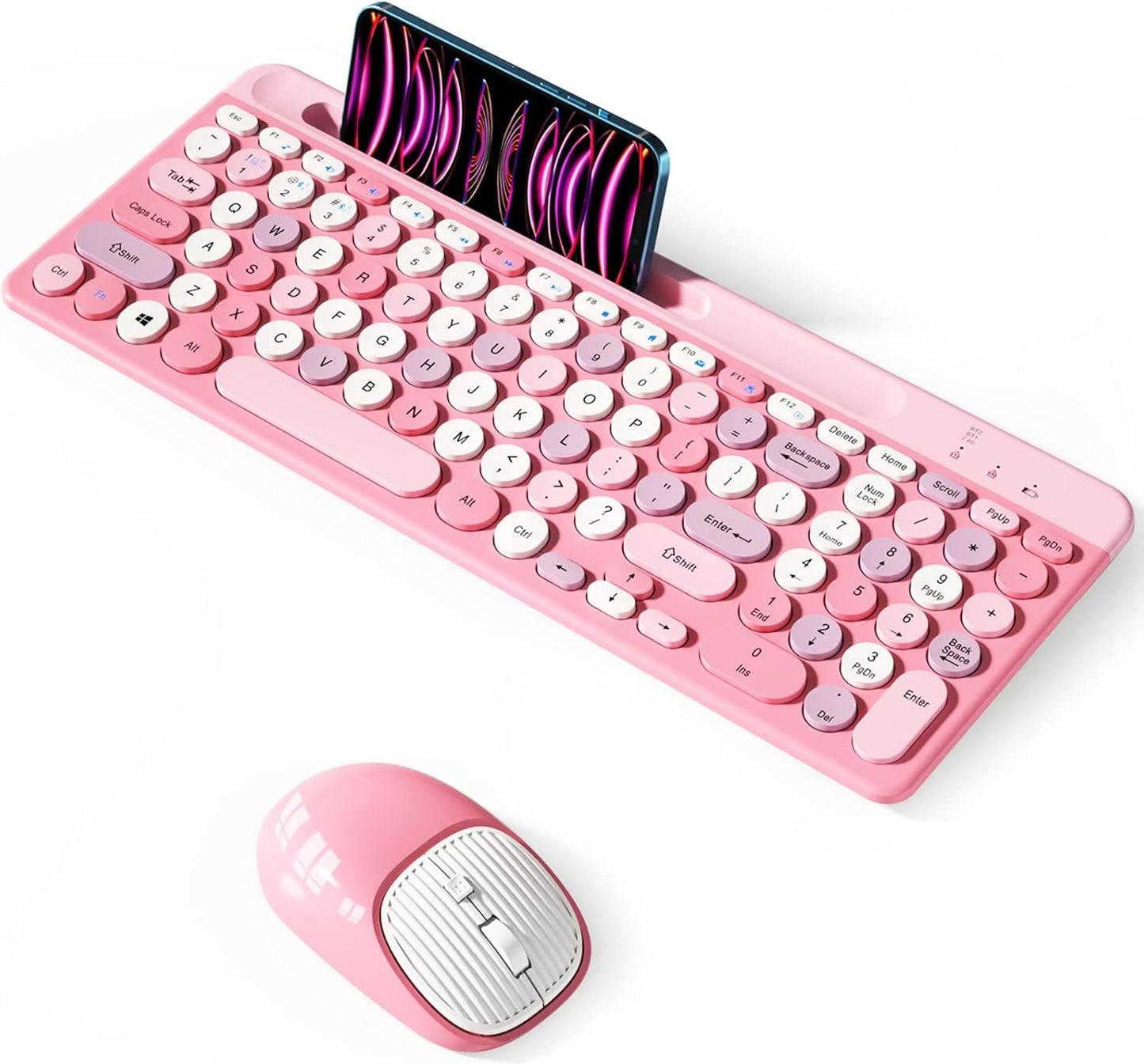 Rechargeable Bluetooth Keyboard & Mouse Combo - Multi-Device, Quiet Ergonomic - Pink