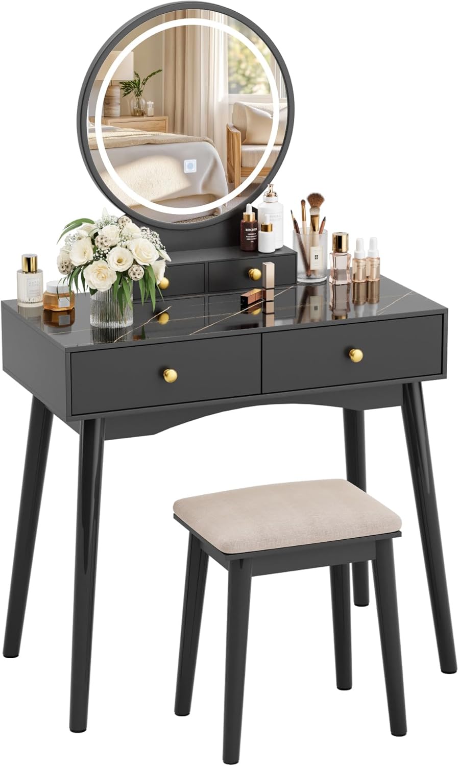 Modern LED Makeup Vanity Set - 4 Drawers, 3 Color Modes