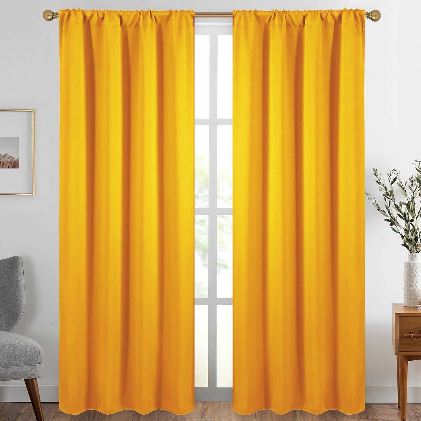 Diraysid Yellow Blackout Curtains for Bedroom and Living Room