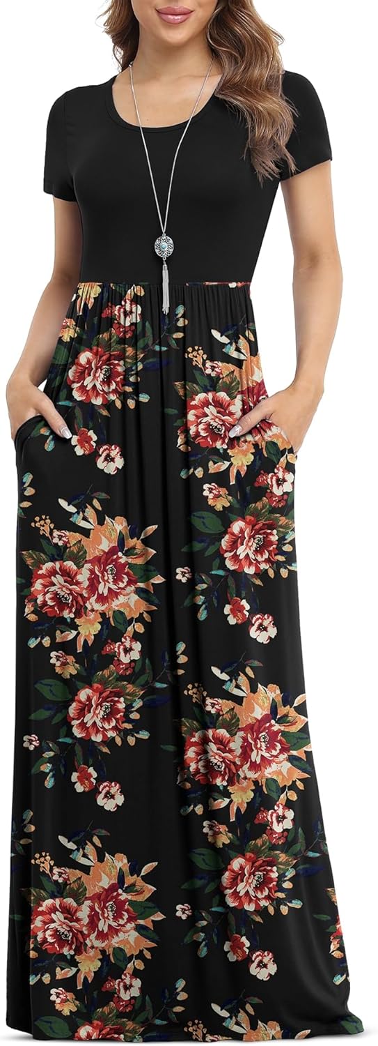 VIISHOW Women's Short Sleeve Maxi Dresses with Pockets for Casual Wear