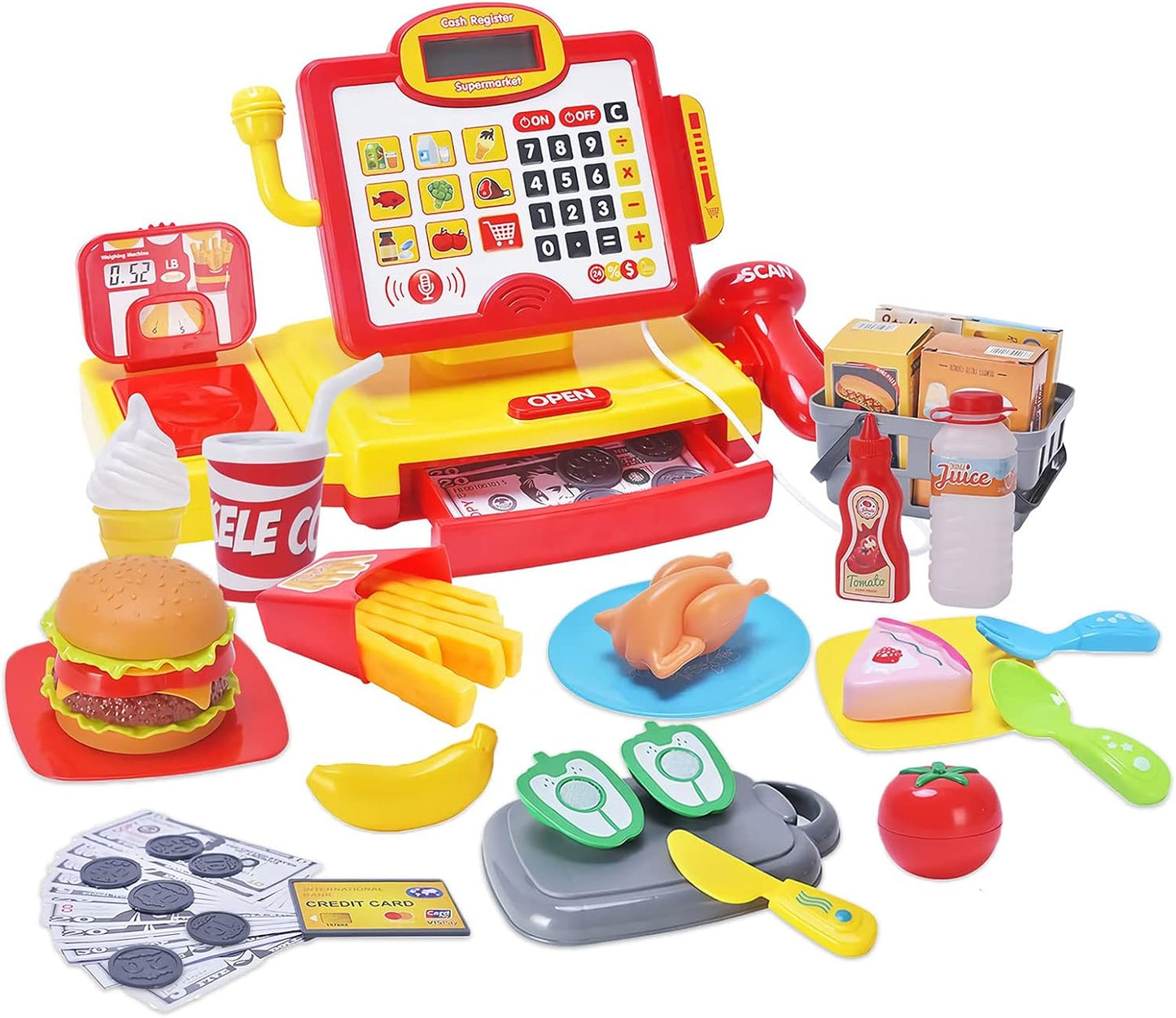 FS Pretend Play Cash Register Toy with Barcode Scanner & More