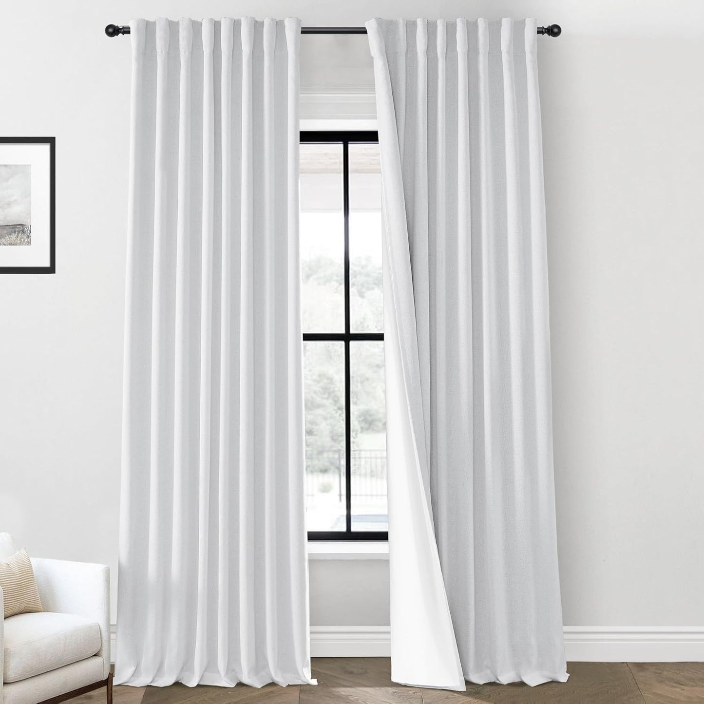 PanelsBurg White Curtains 100 Inches Long for Living Room