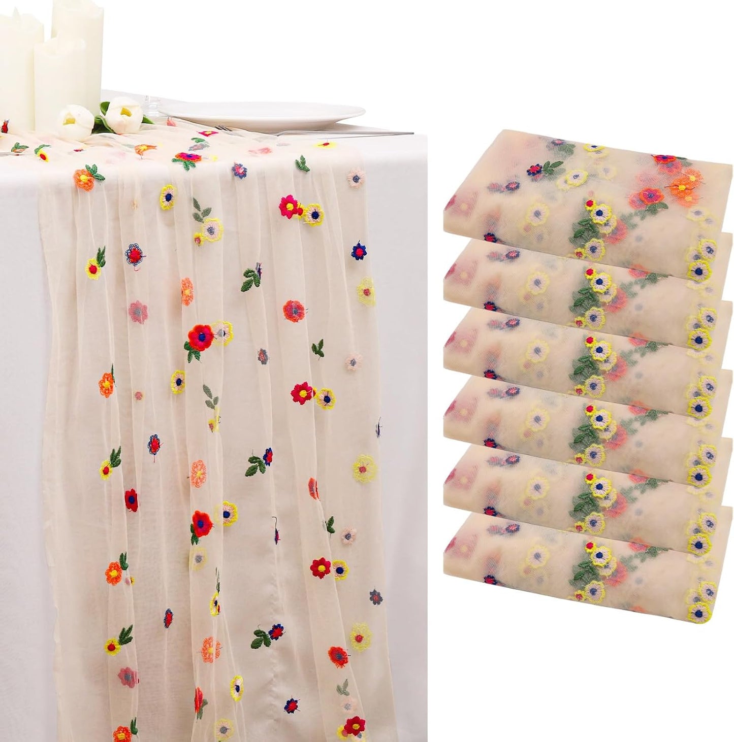 6pcs Champagne Daisy Table Runner for Seasonal Home Decor
