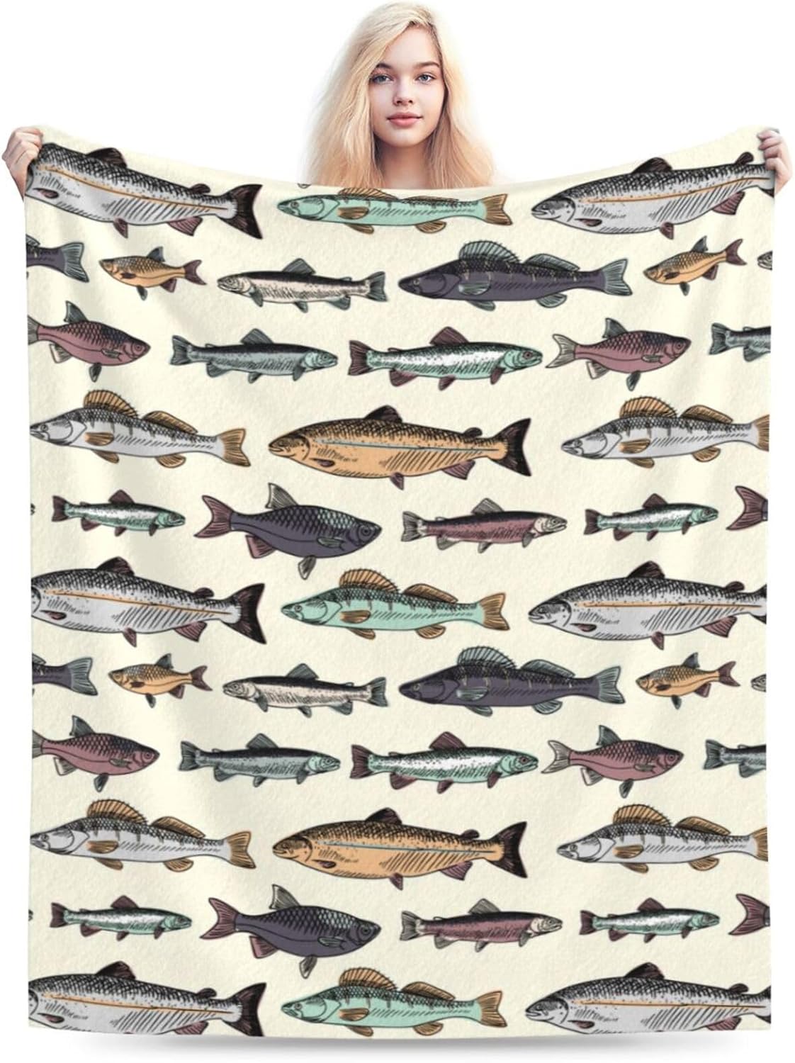 Cozy Vintage Fish Blanket 50x40 for Home & Travel
