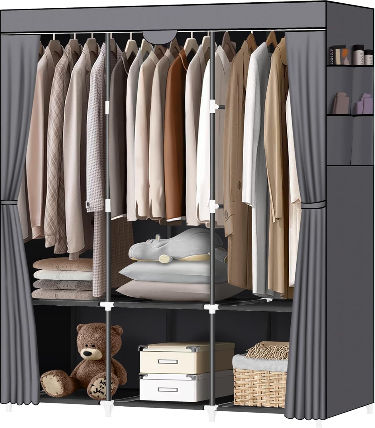 LOKEME Portable Closet with 3 Hanging Rods and 6 Shelves