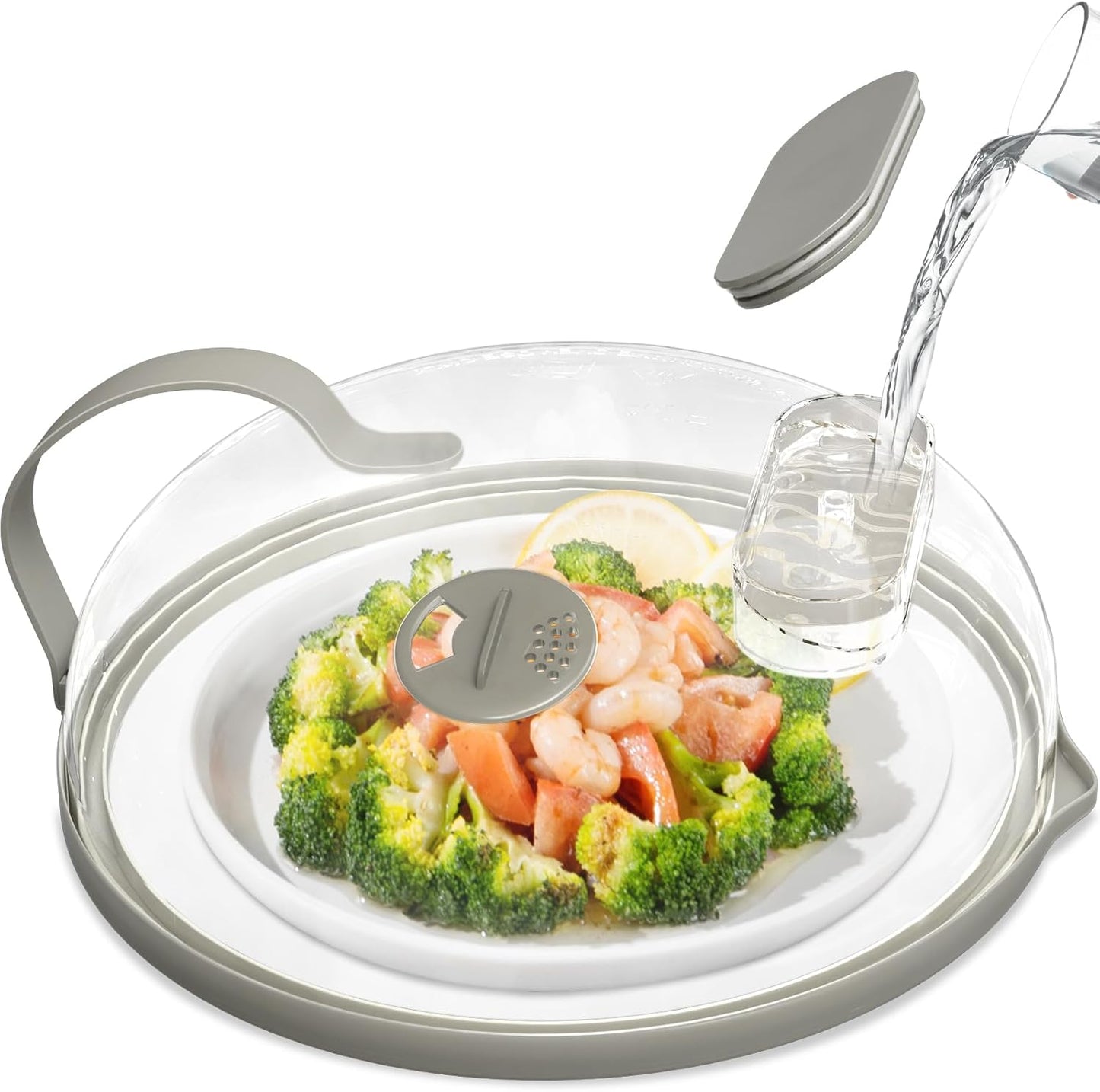 10-Inch Microwave Splatter Cover with Built-In Steamer