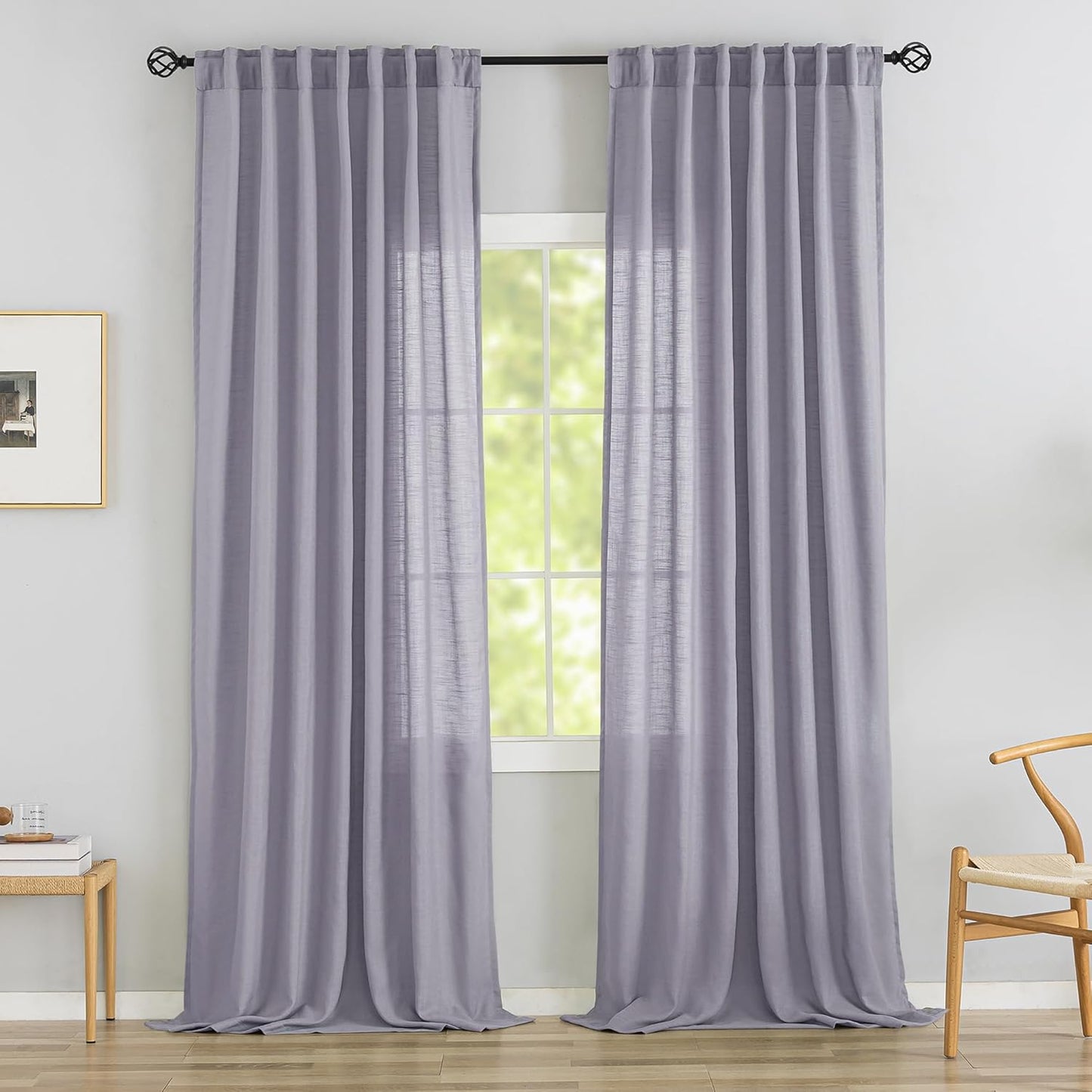 Lilac Purple Linen Back Tab Curtains for Modern Farmhouse Decor