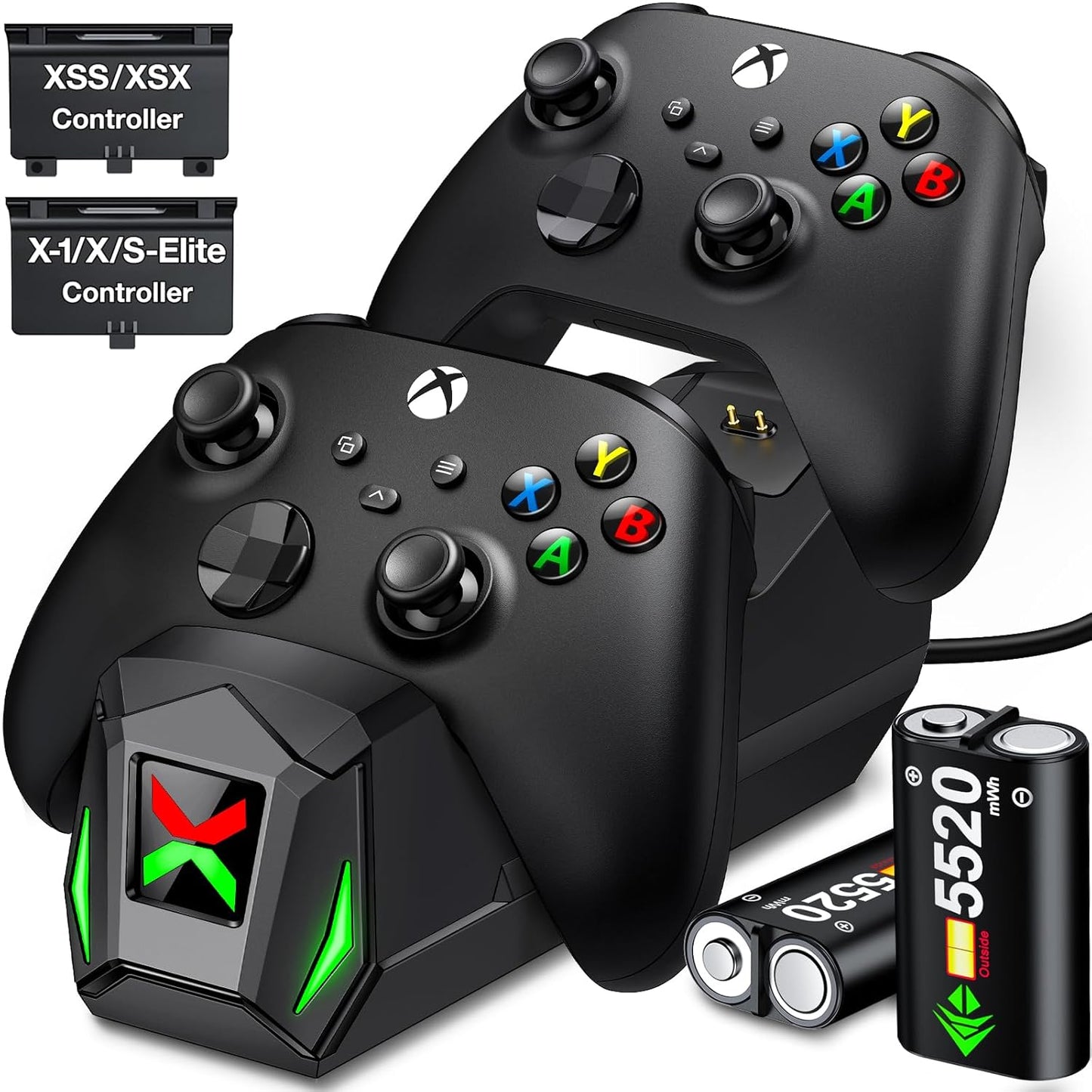 Dual Xbox Controller Charger Station with 5520mWh Battery Packs