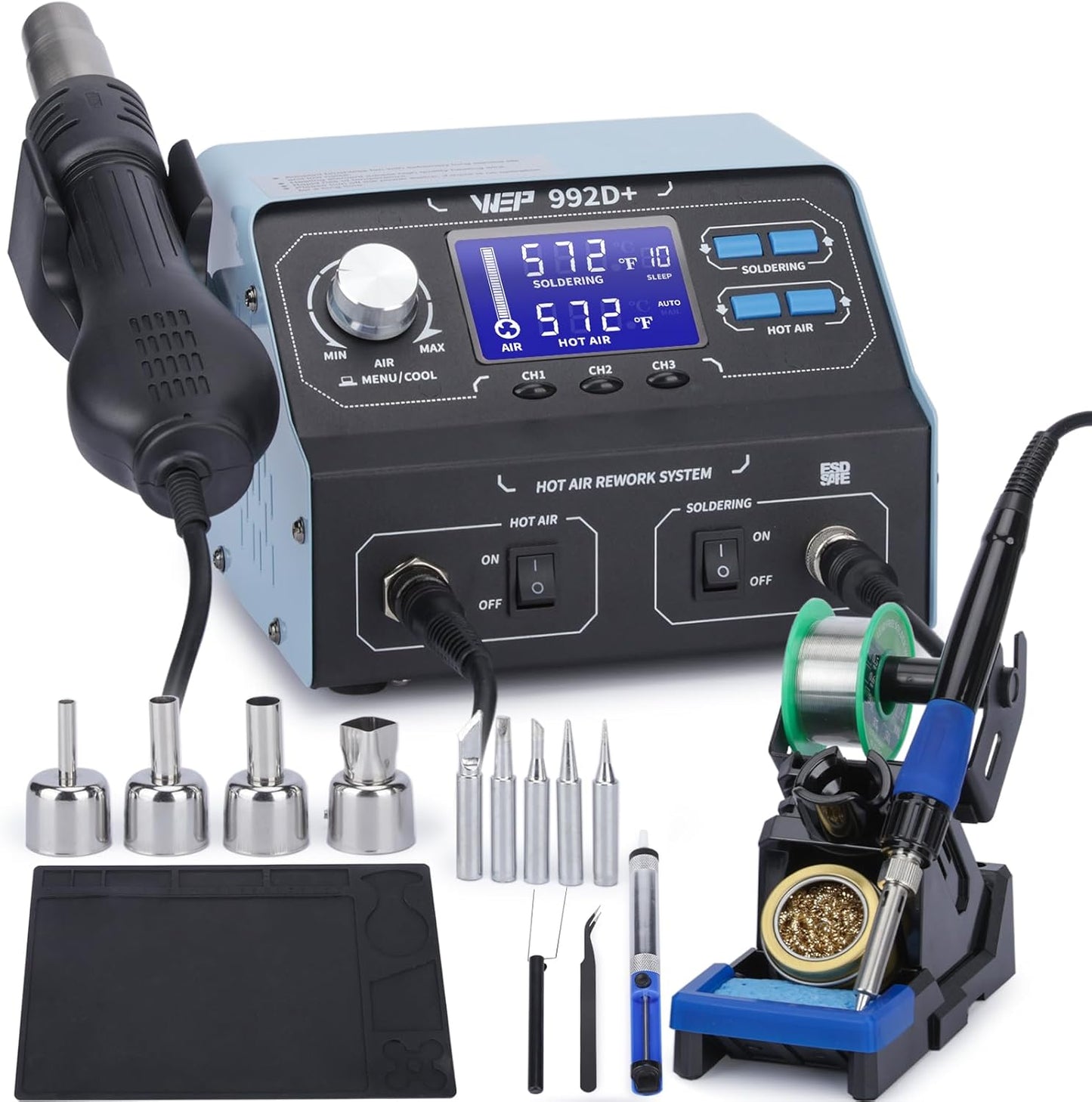 WEP 992D+ 2-in-1 Soldering Iron Kit with Hot Air Station