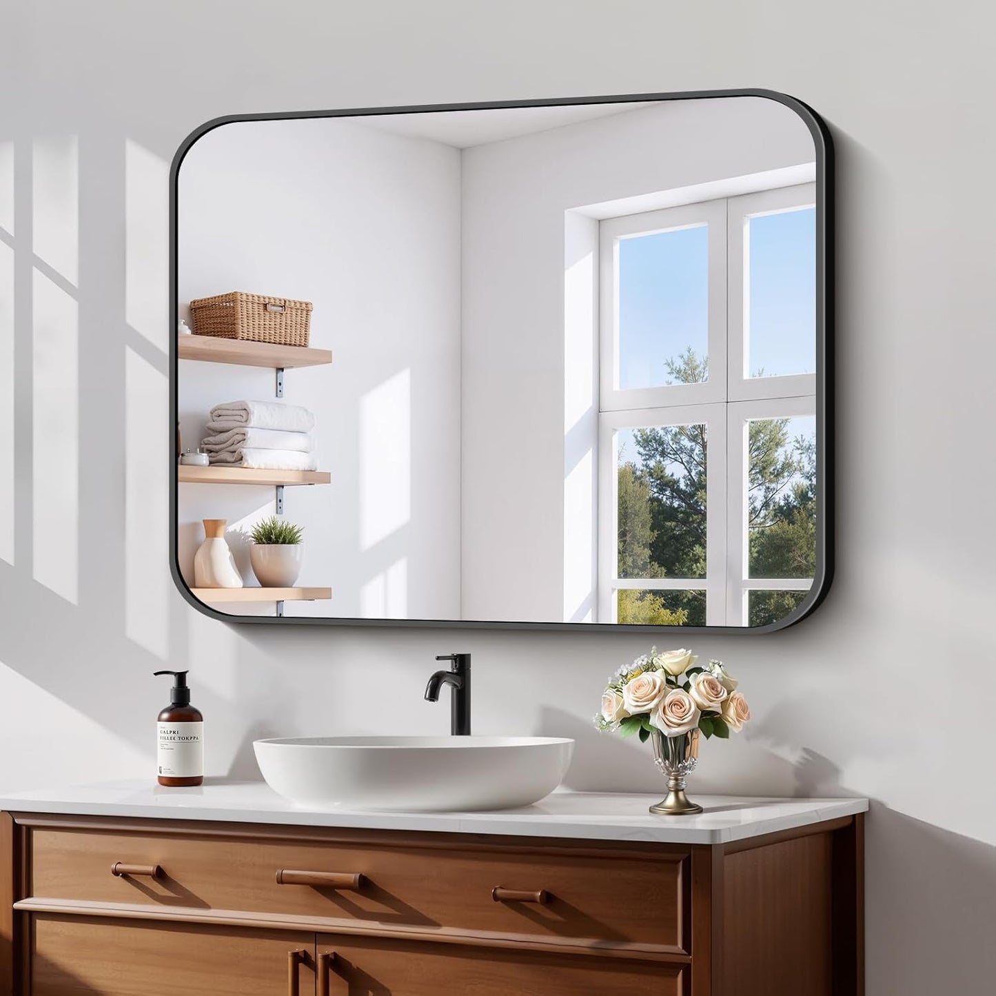 Koonmi Black Framed Bathroom Mirror - Modern Decor for Any Space