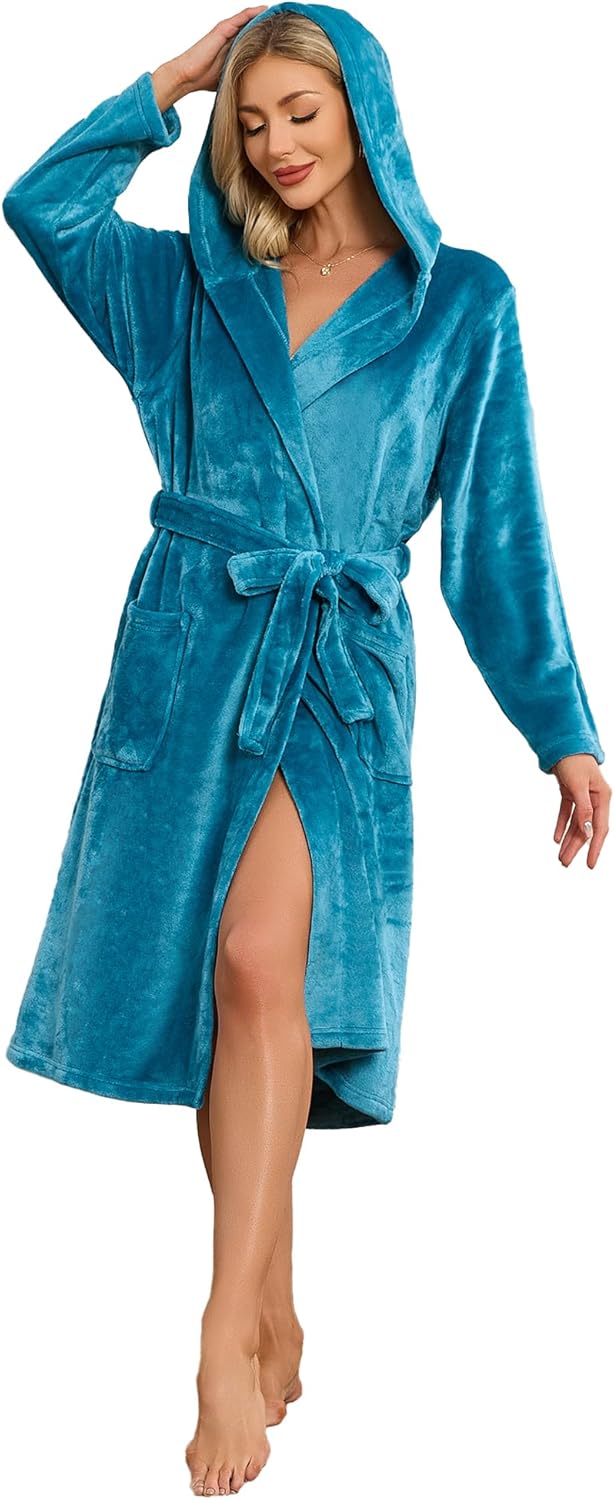 HEARTNICE Womens Hooded Fleece Robe for Cozy Comfort