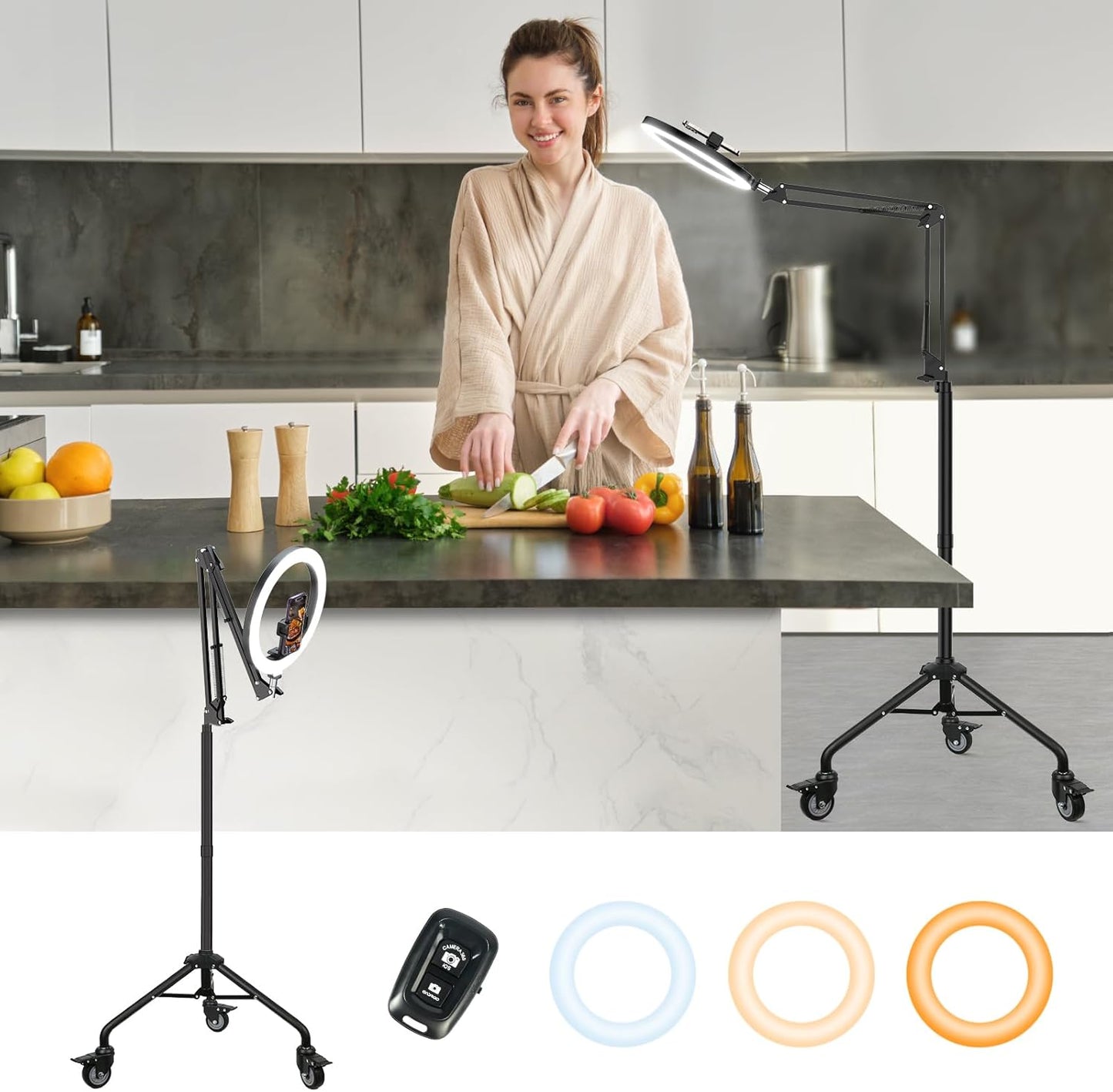 LUXSURE Ring Light Tripod for iPhone with Remote and Stand