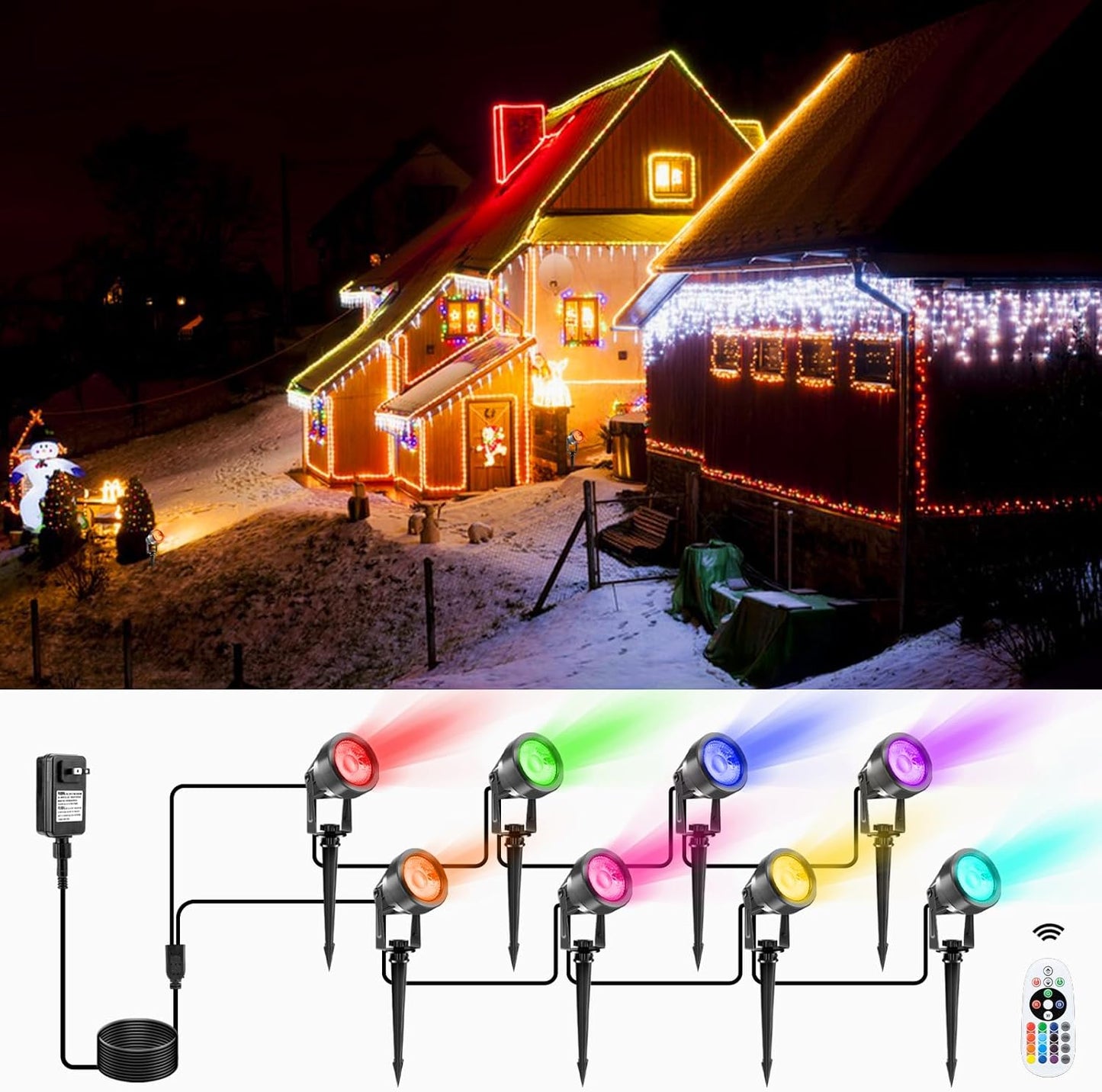 VOLISUN Halloween Landscape Color Changing Spotlights RGB 8Pack