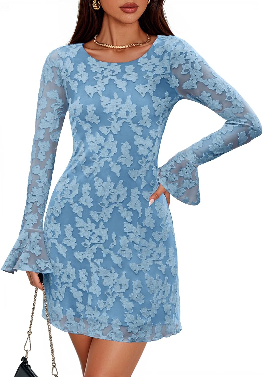 ZESICA Long Sleeve Mini Dresses for Women - Floral Bodycon Style