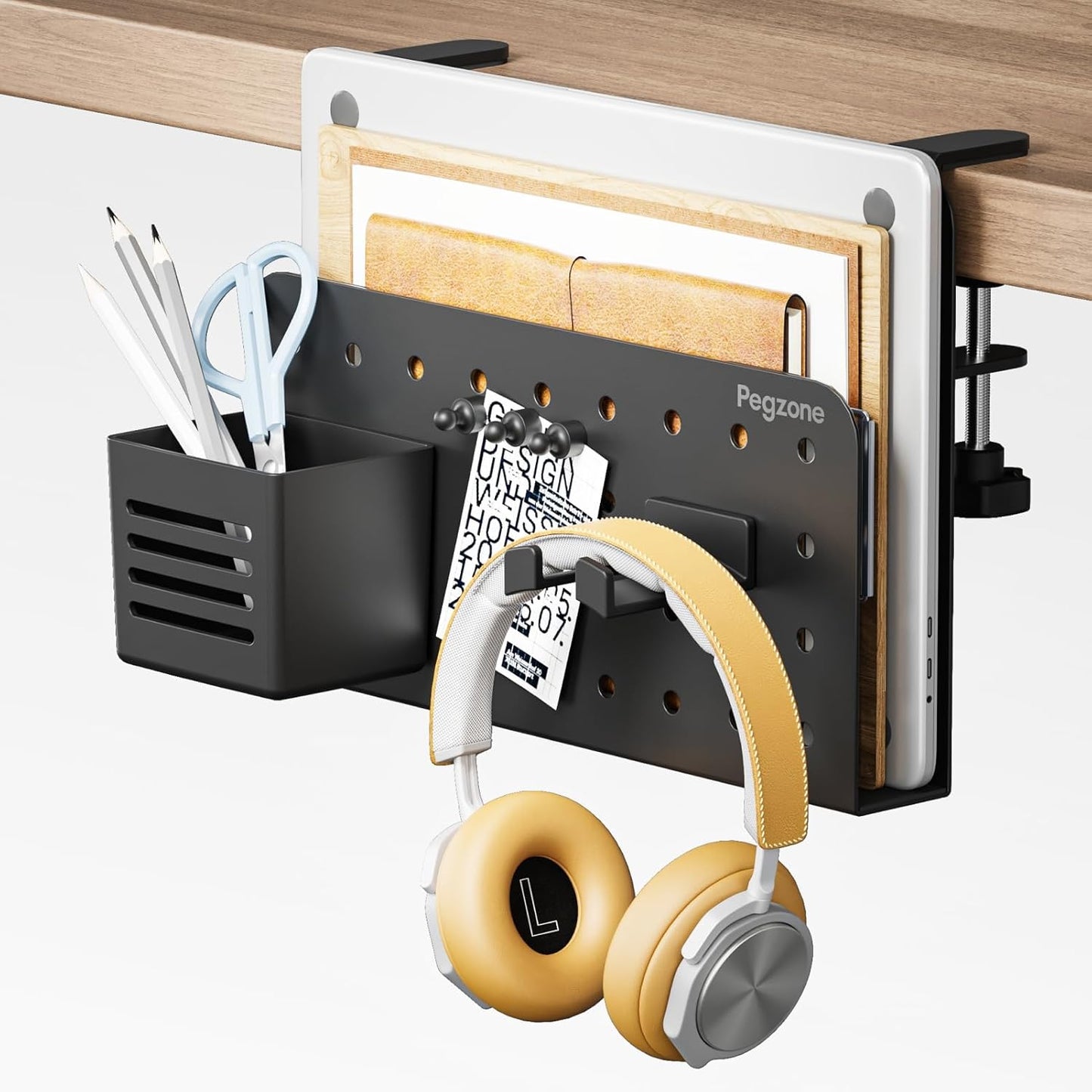 PEGZONE Desk Side Organizer, No Drill Laptop Holder