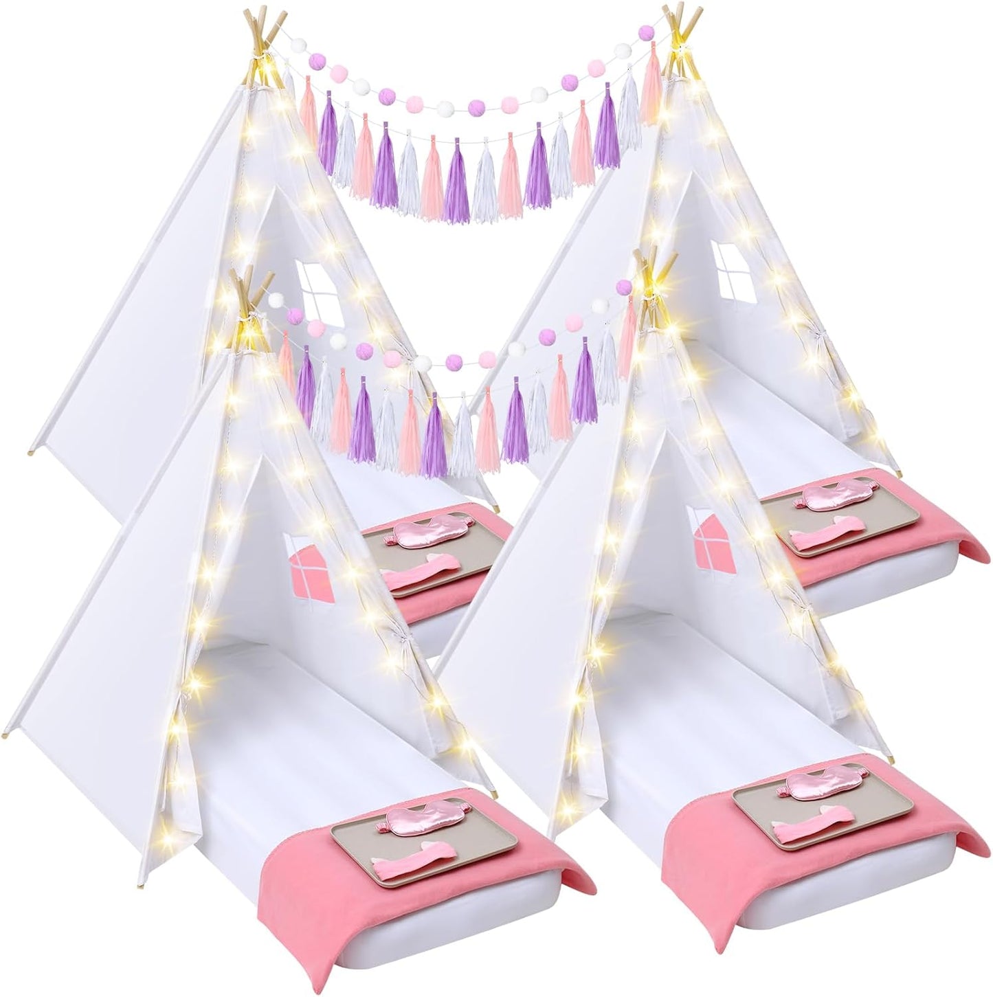 Kids Teepee Bundle: Lights, Airbed, Bedding