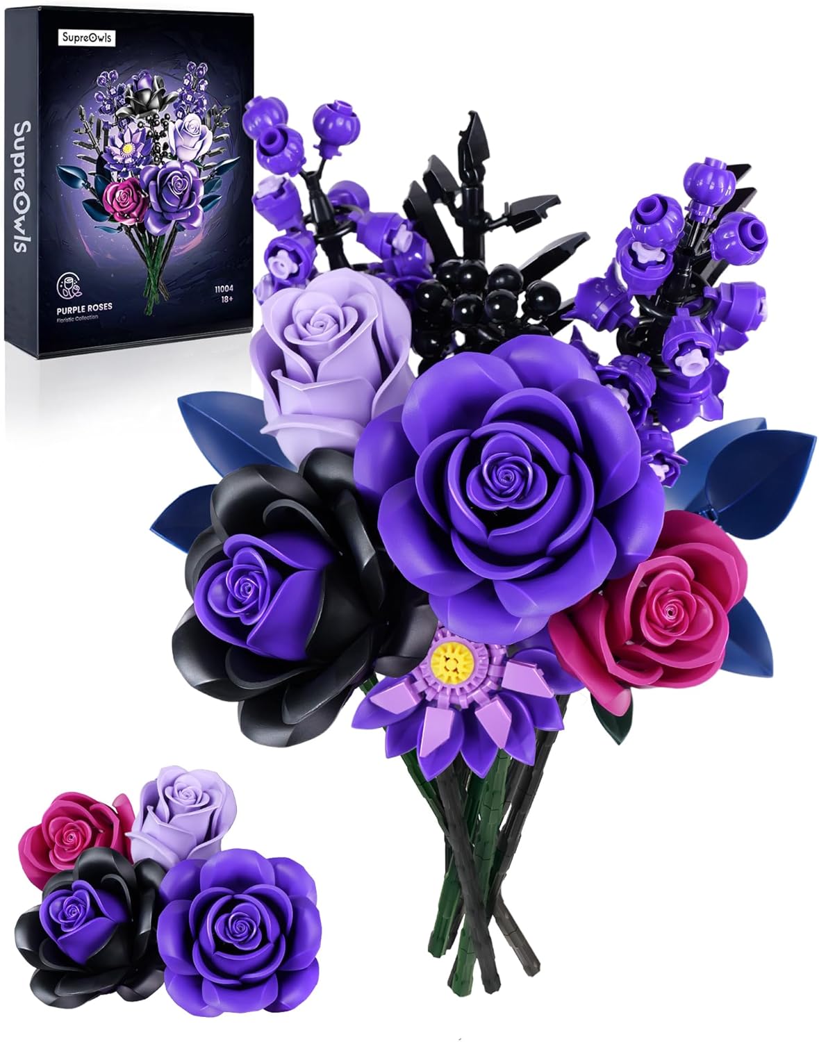 iATOM Purple Rose Bouquet Building Set for Gothic Home Decor