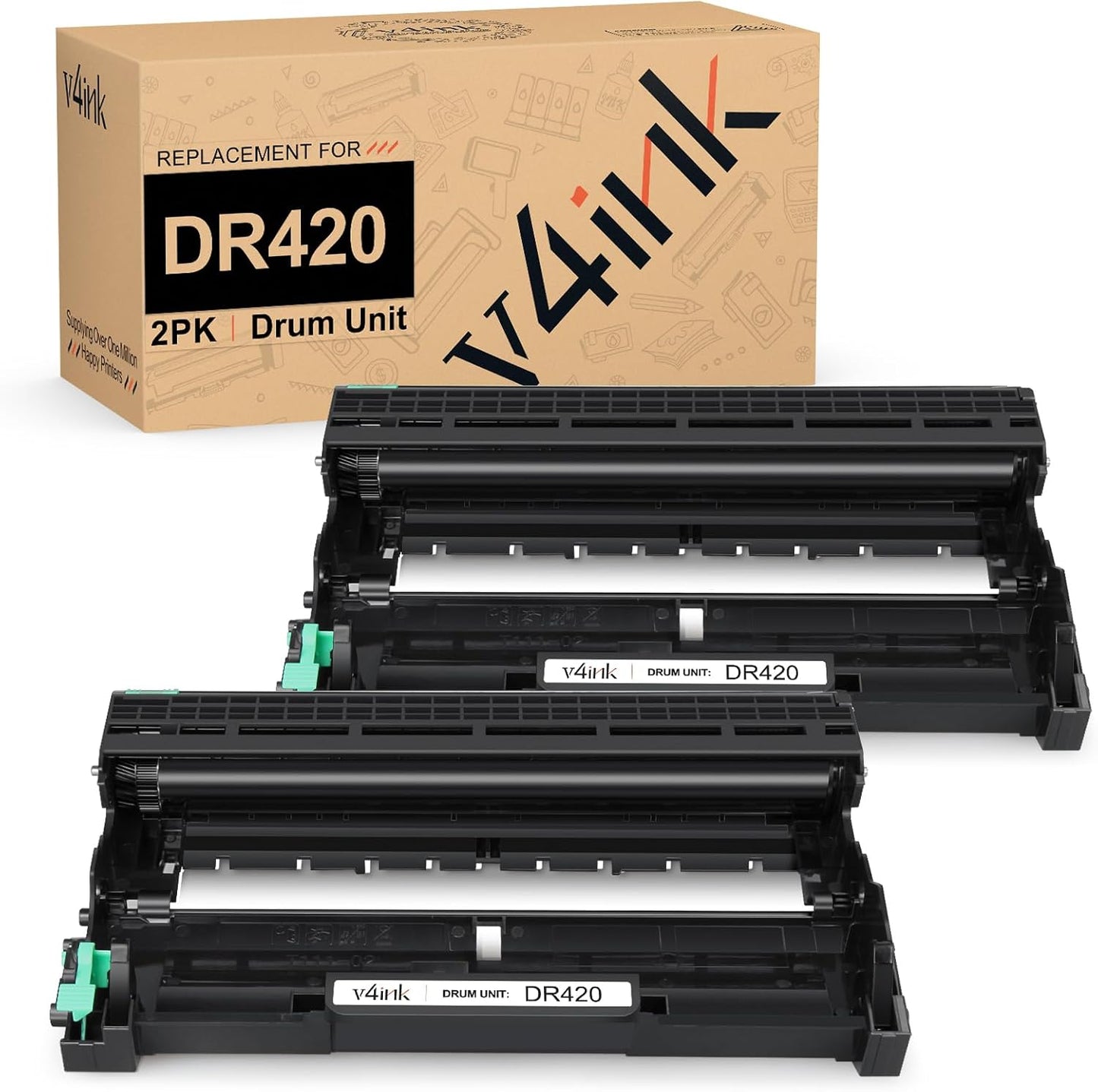 v4ink Compatible Drum Unit for Brother DR420 - 2 Pack Black