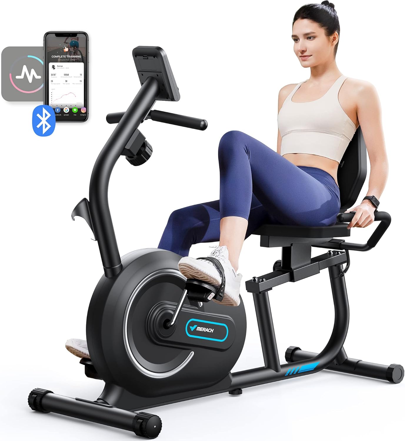 MERACH Recumbent Exercise Bike with Smart Bluetooth App for Home