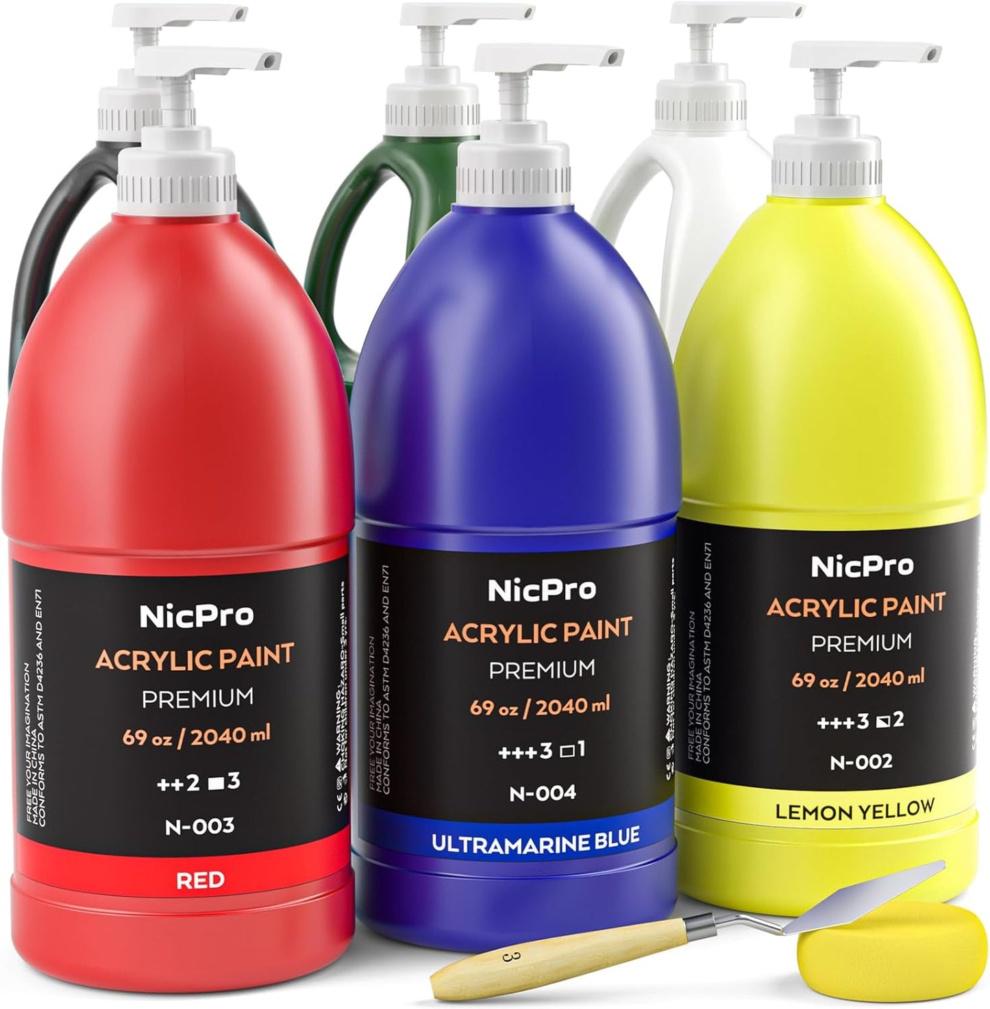 Nicpro 6 Colors Large Bulk Acrylic Paint Set for Art Projects