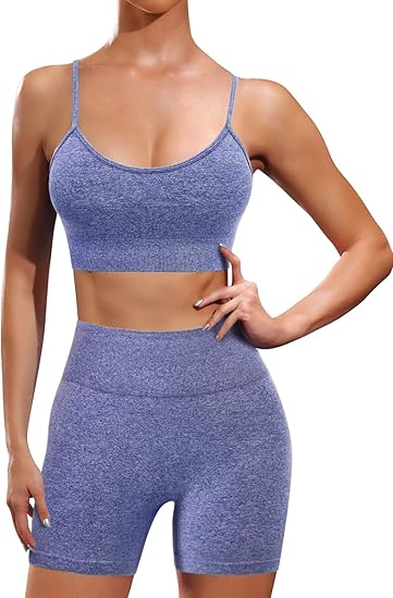Womens Workout Sets 2 Piece Seamless Biker Short Set High Waist