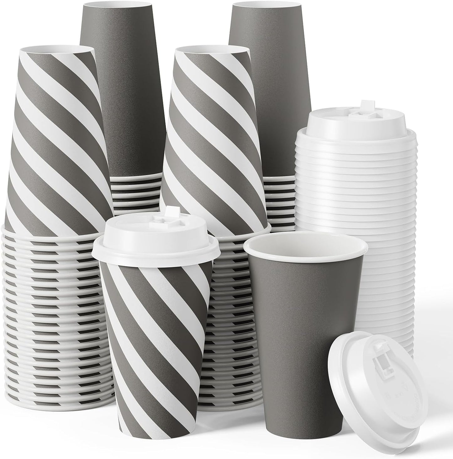 100 Pack 16 oz Disposable Coffee Cups with Lids - Perfect for Home, Business & Cafe!