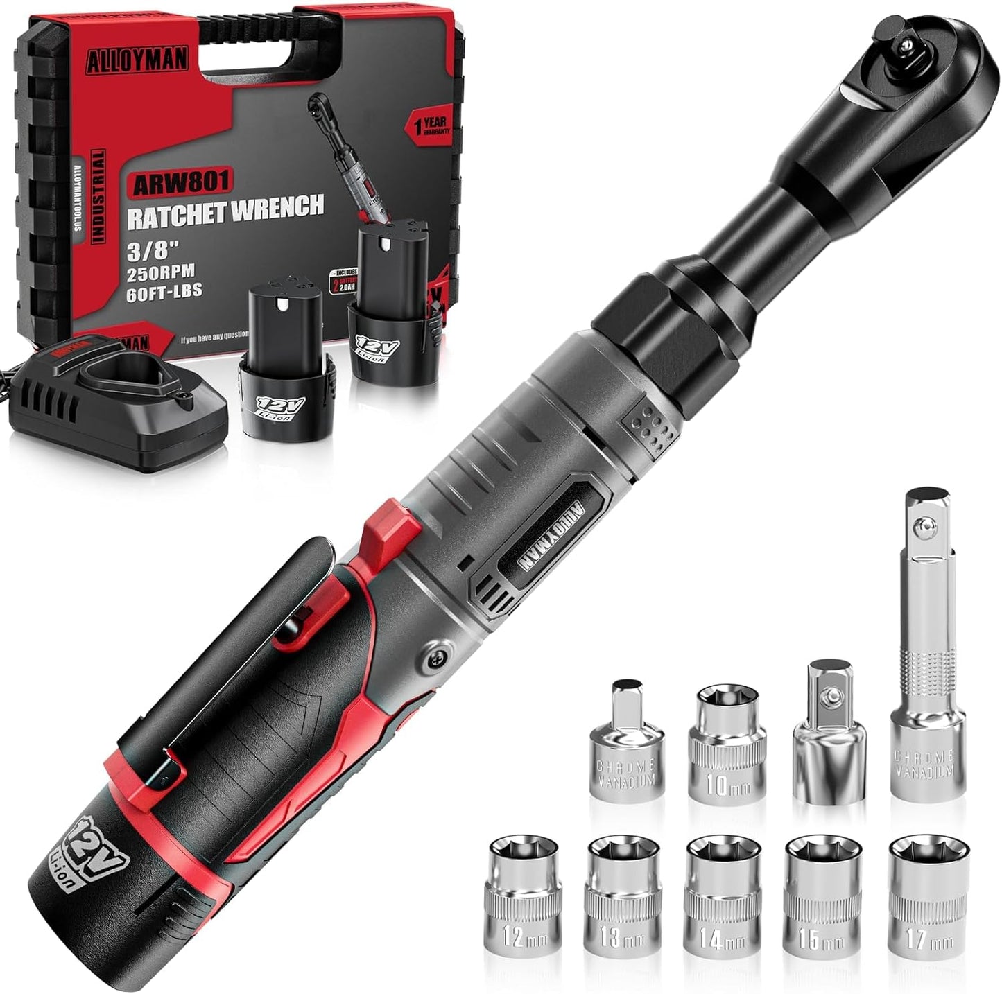 Alloyman 3/8 Cordless Ratchet Wrench Set for Heavy Duty Tasks