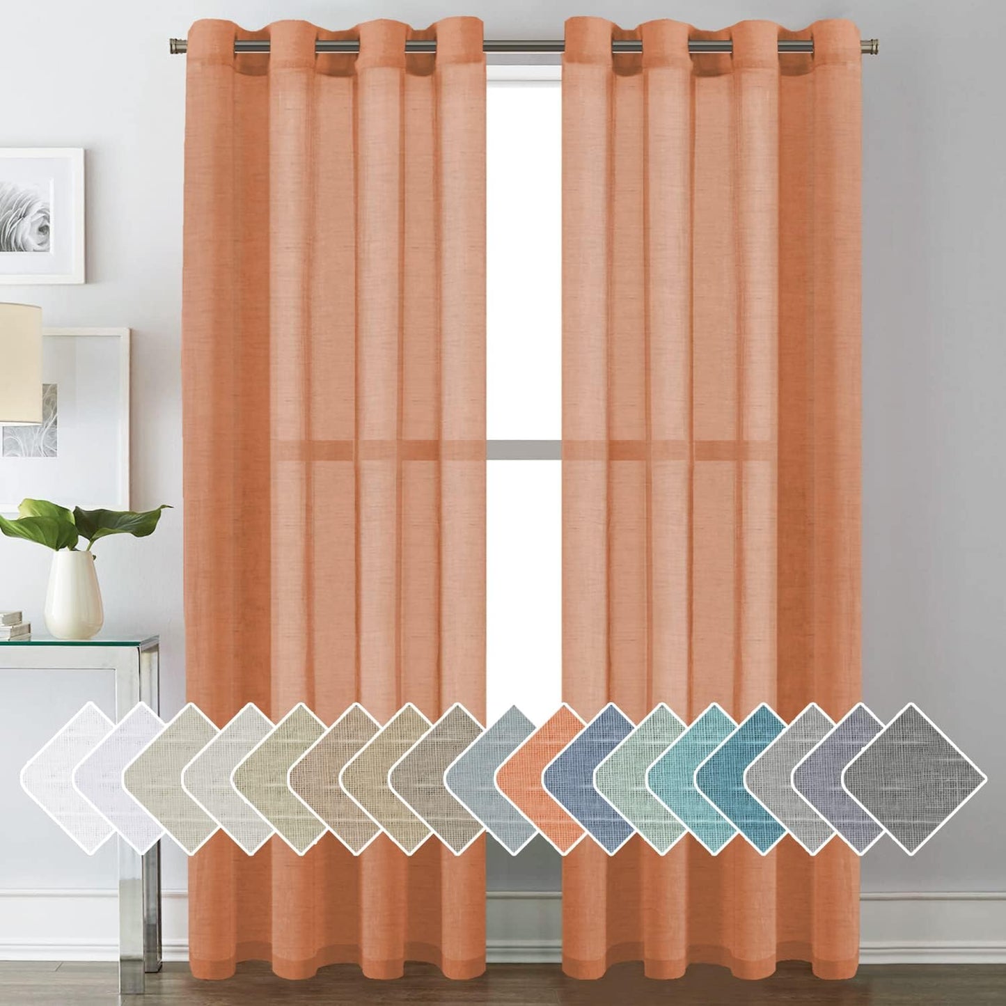 Natural Linen Blended Curtain Panels for Living Room Decor