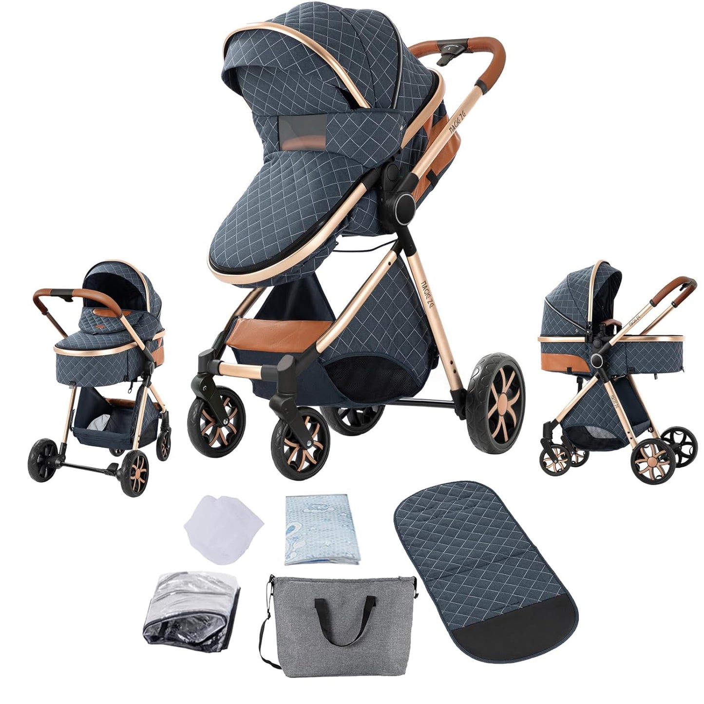 2 in 1 Baby Stroller with Bassinet - Reversible Pushchair