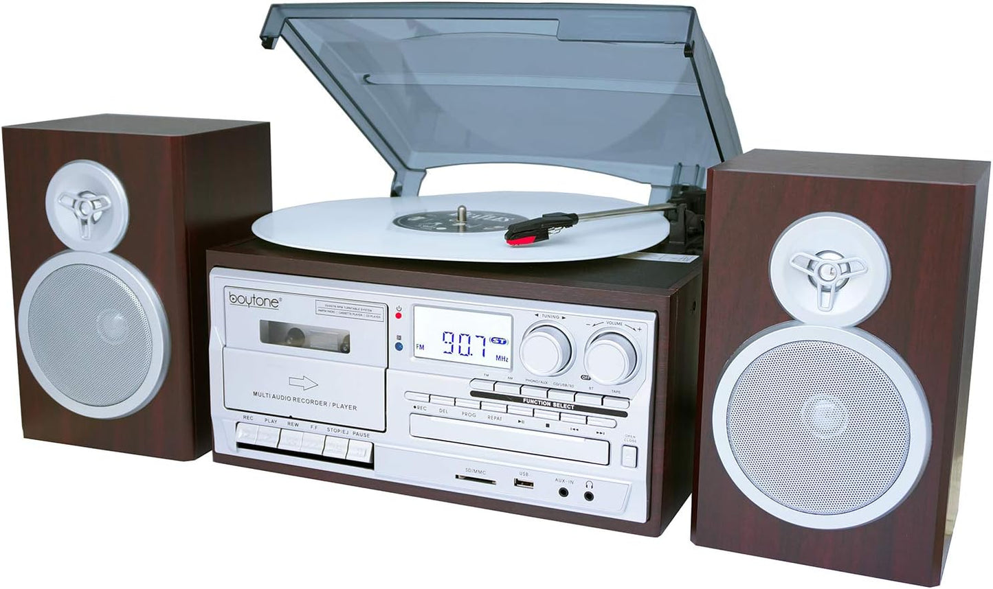 Boytone BT-28SPS Bluetooth Classic Style Record Player Turntable