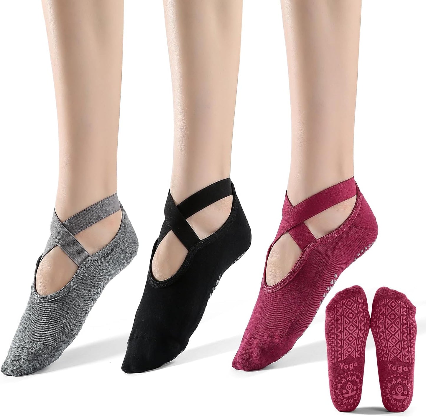 3 Pairs Non-Slip Yoga Socks for Women - Grippy Comfort