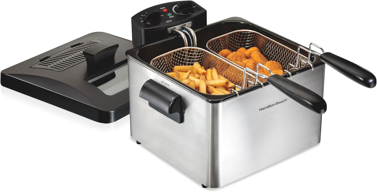 Hamilton Beach Electric Deep Fryer with 2 Baskets for Easy Cooking