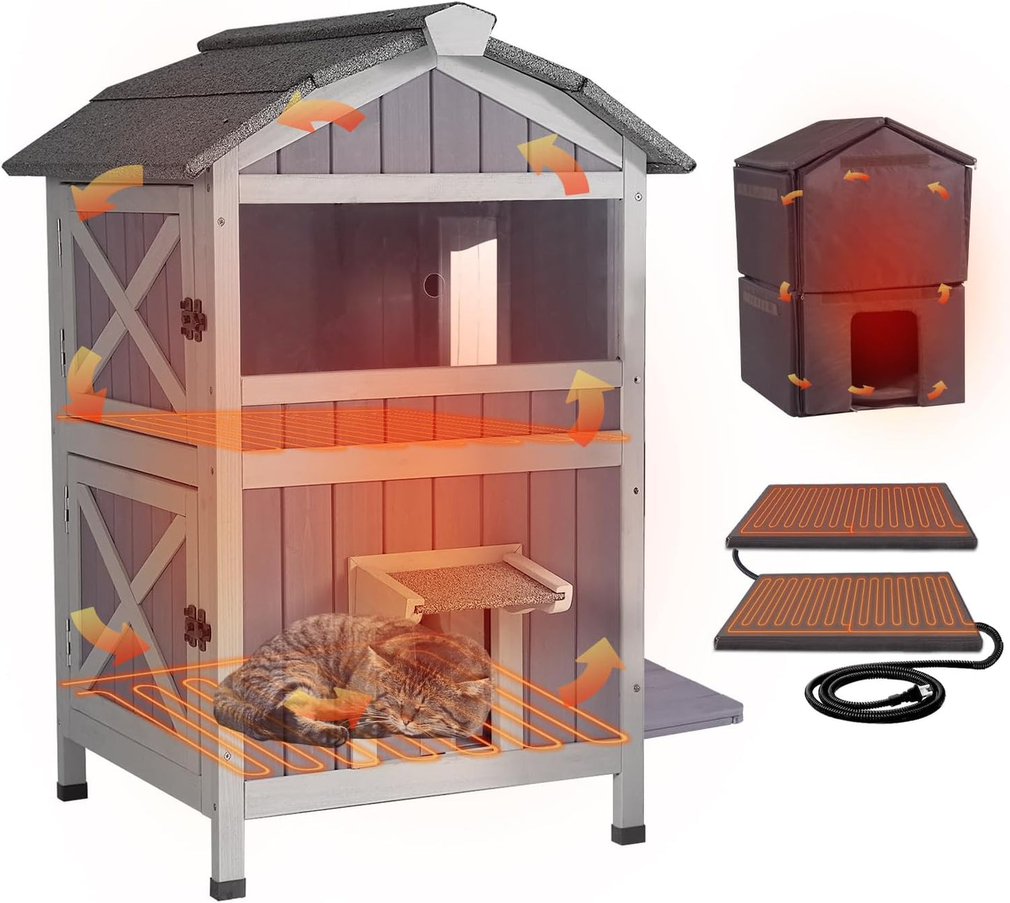 GUTINNEEN Heated Insulated Cat House for Outdoor Cats Shelter