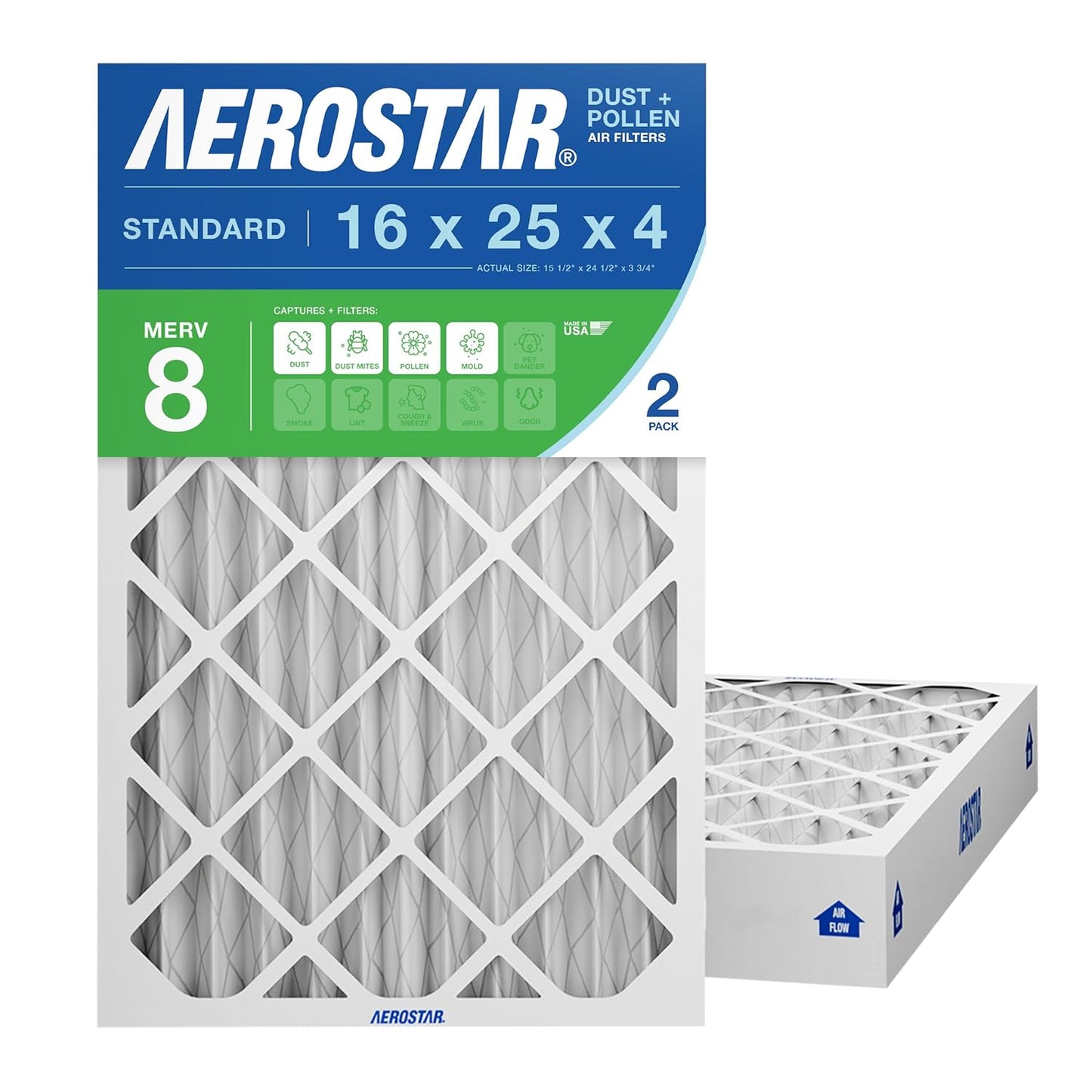 Aerostar 16x25x4 MERV 8 Air Filter for Clean Indoor Air Quality