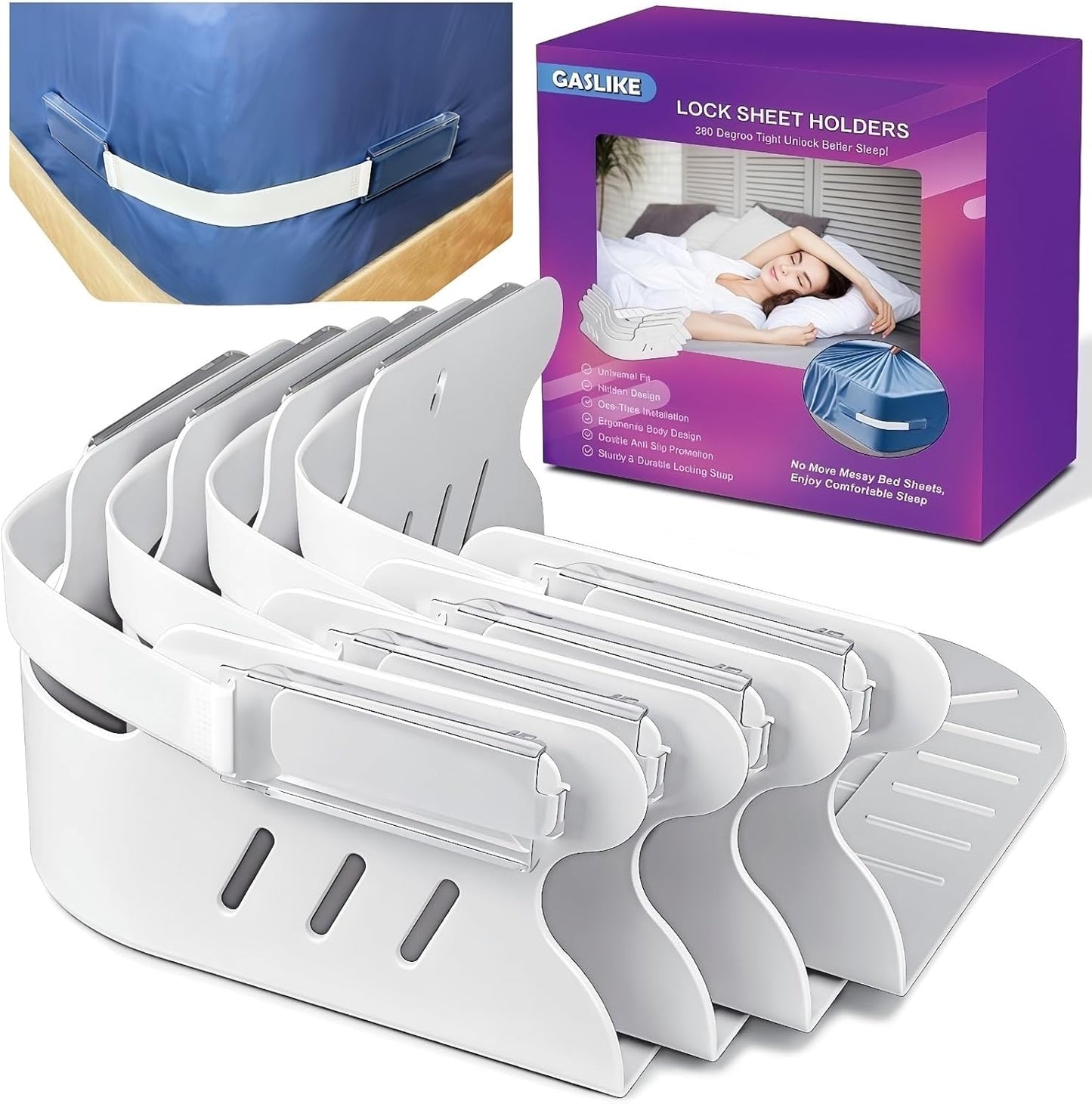 Lock Bed Sheet Holders for Corners - Heavy Duty 4Pcs Straps