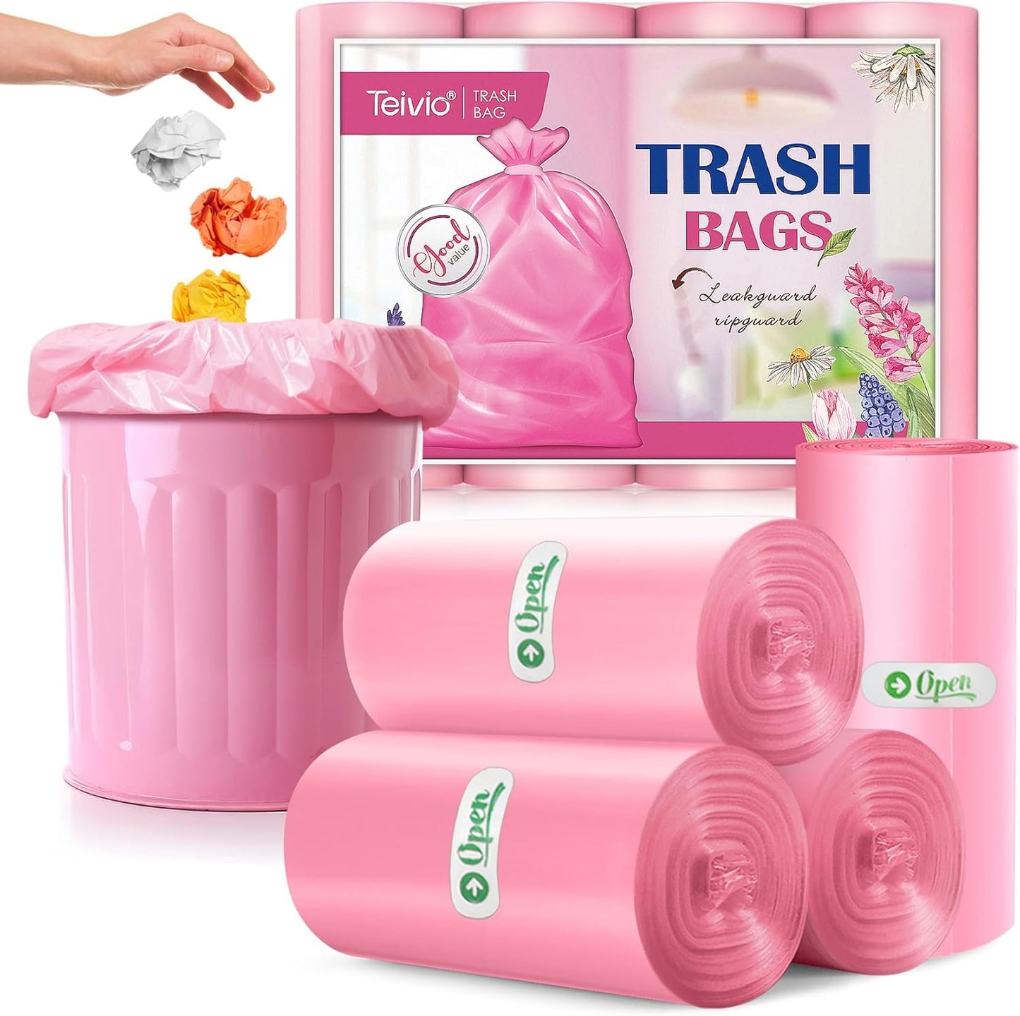 Teivio 4 Gallon Pink Trash Bags - 120 Strong Liners