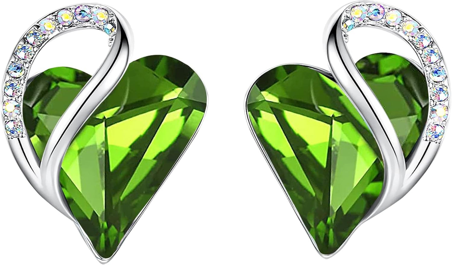 Leafael Heart Birthstone Crystal Stud Earrings for Women