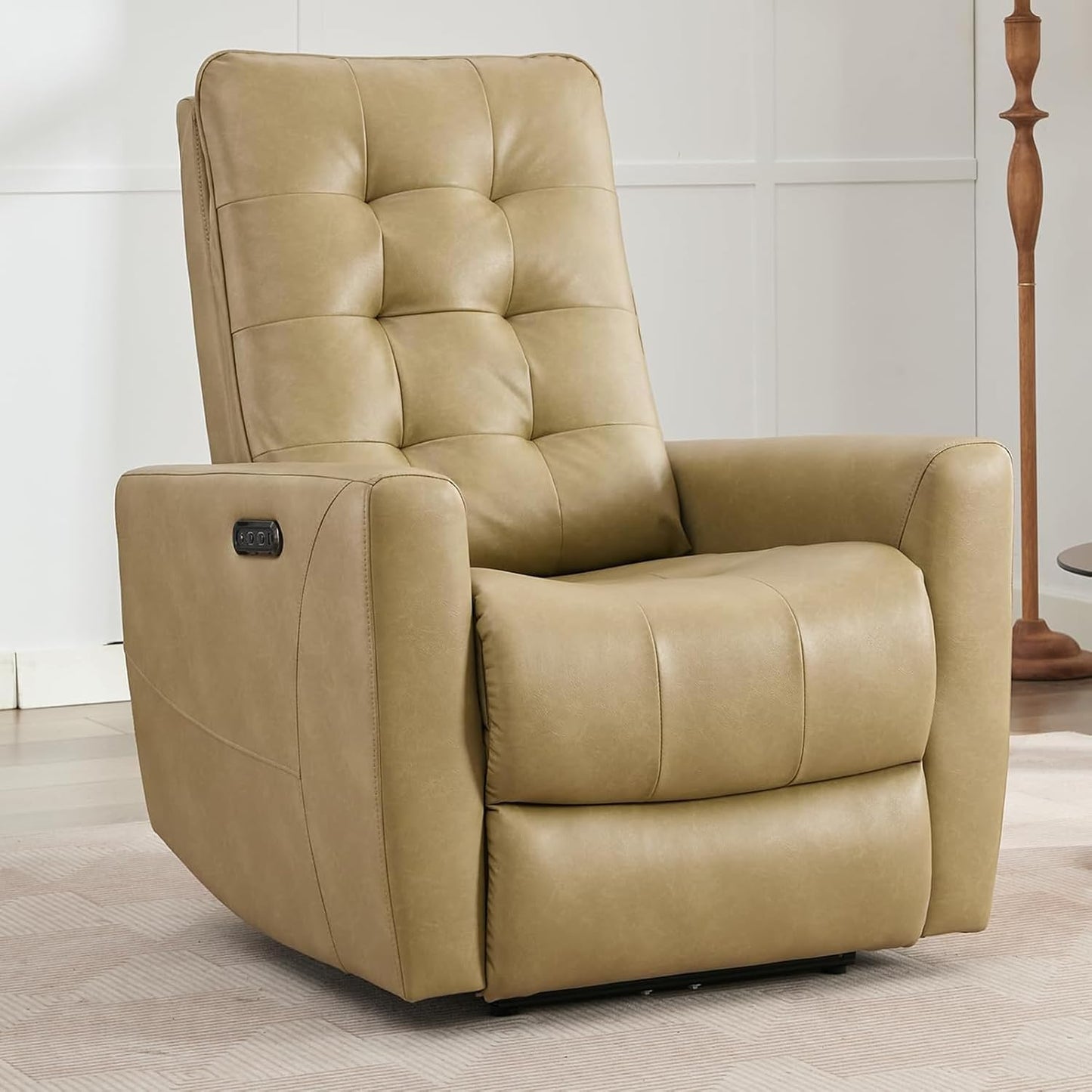 Khaki Power Recliner: Comfort Stretch & Lumbar Support